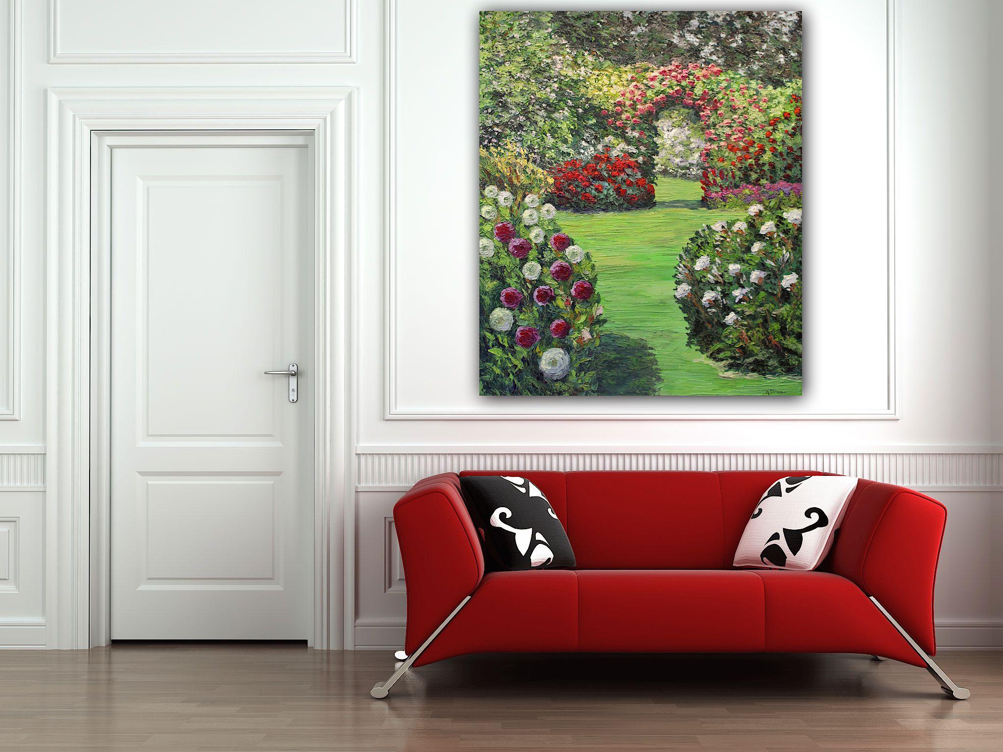 French Country Garden, Painting, Oil on Canvas For Sale 1