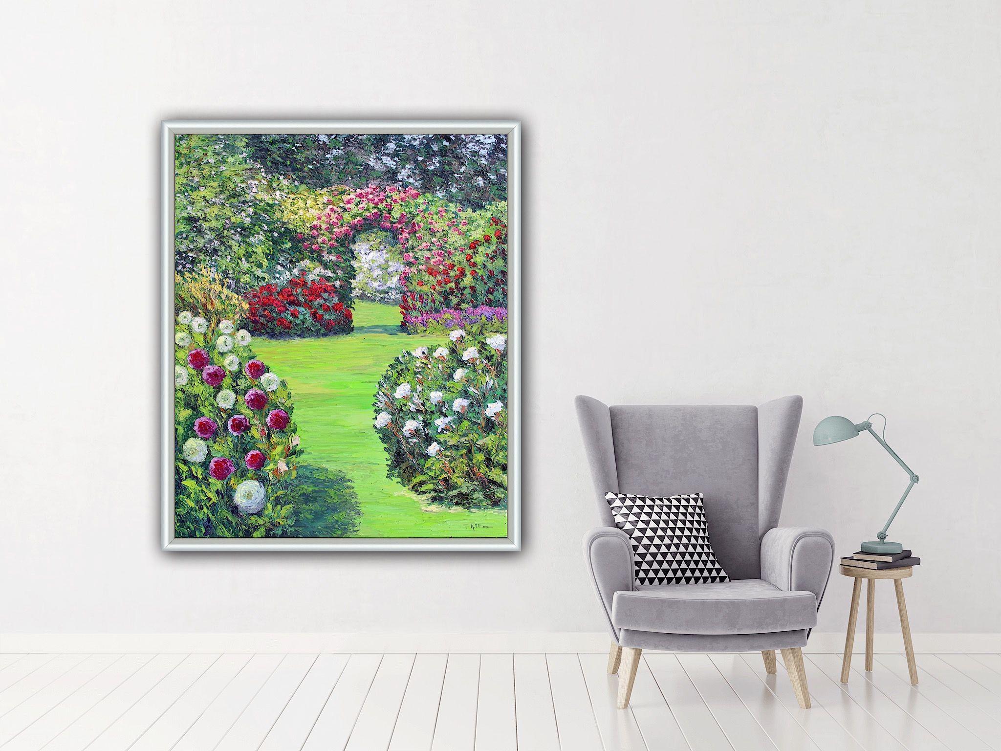 French Country Garden, Painting, Oil on Canvas For Sale 3