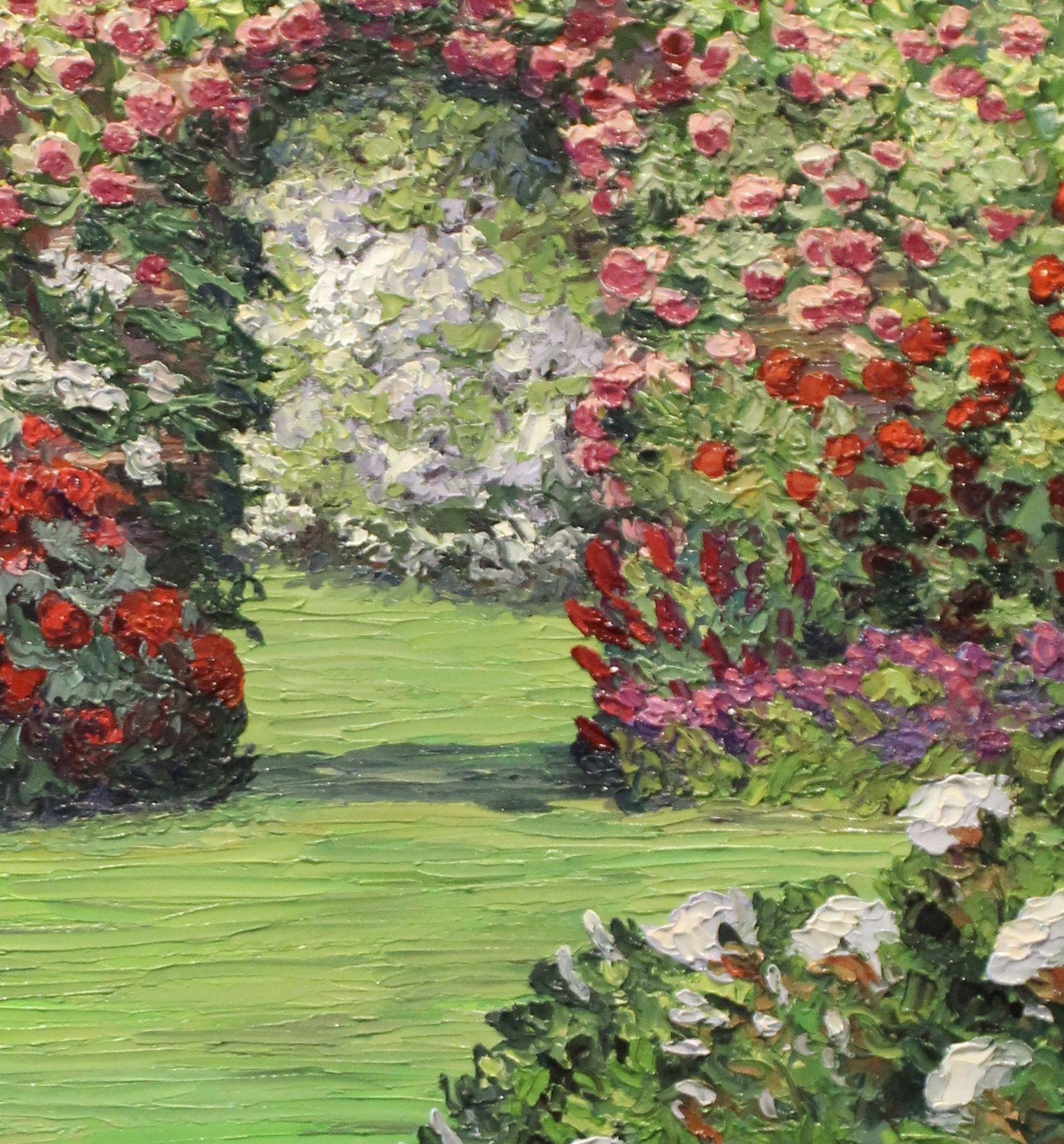 French Country Garden, Painting, Oil on Canvas For Sale 4