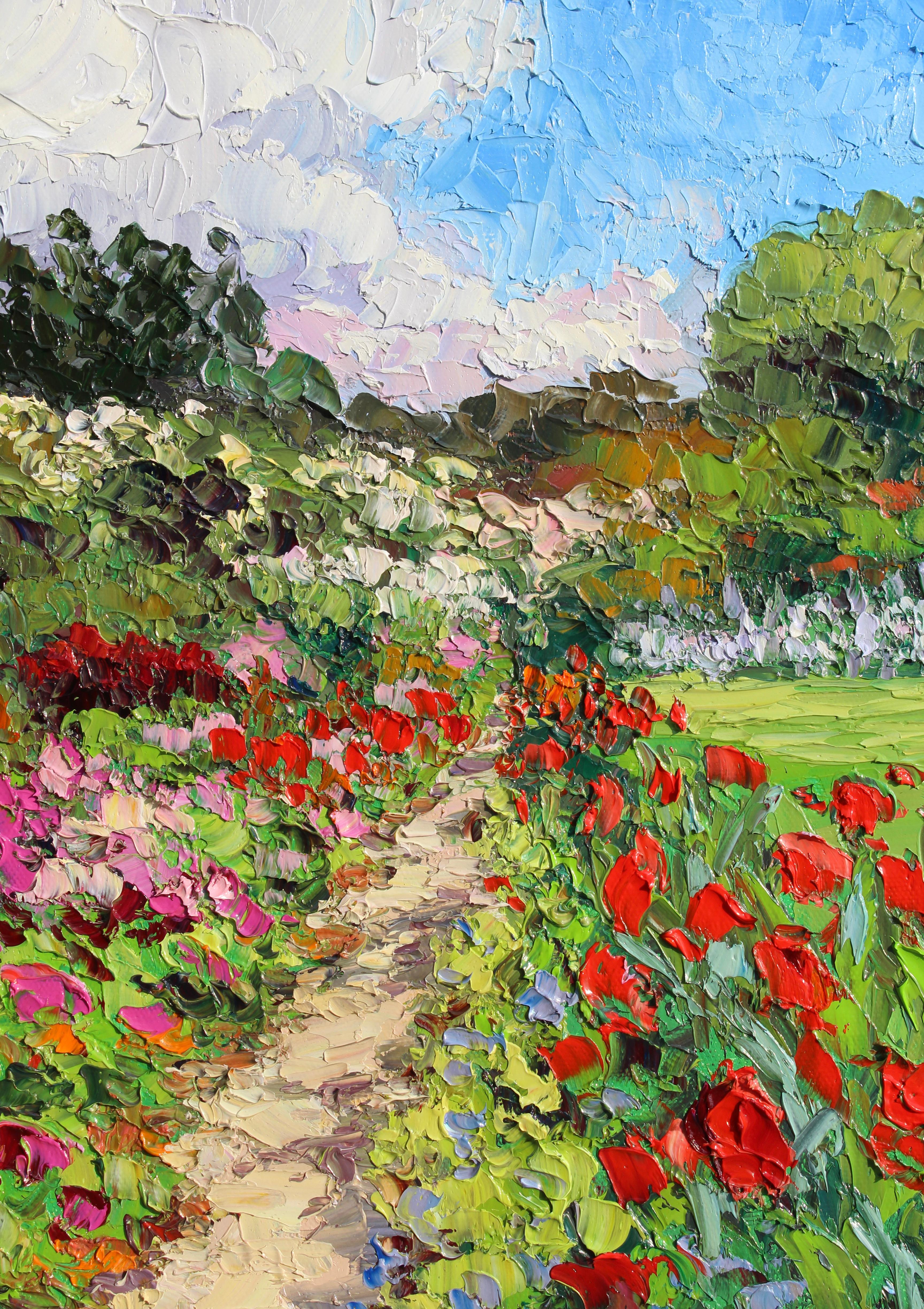 Sentiero del giardino francese - paesaggio originale dell'impressionismo astratto - arte contemporanea - Painting di Kristen Olson Stone