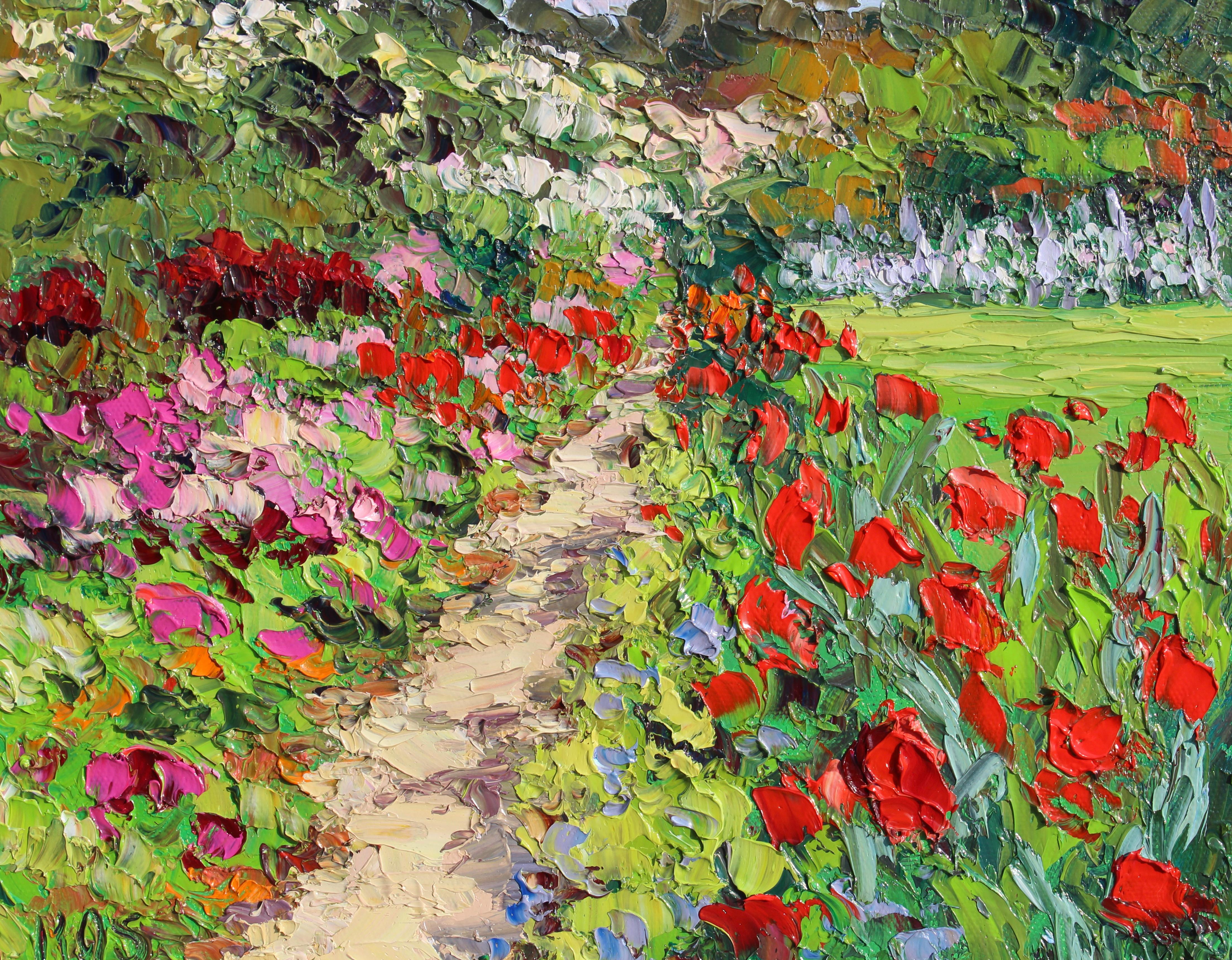 Sentiero del giardino francese - paesaggio originale dell'impressionismo astratto - arte contemporanea - Painting Realismo di Kristen Olson Stone