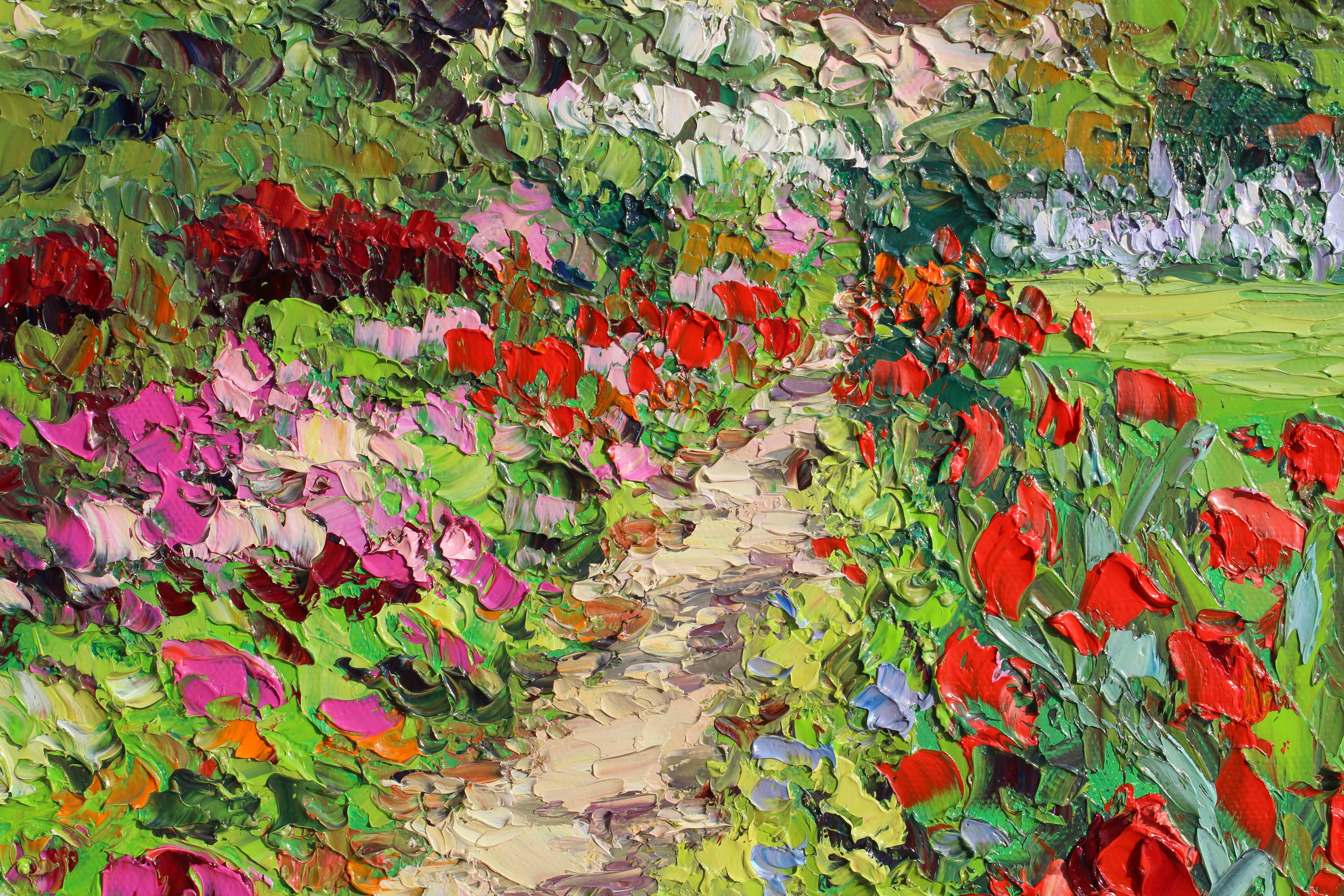 Sentiero del giardino francese - paesaggio originale dell'impressionismo astratto - arte contemporanea 1