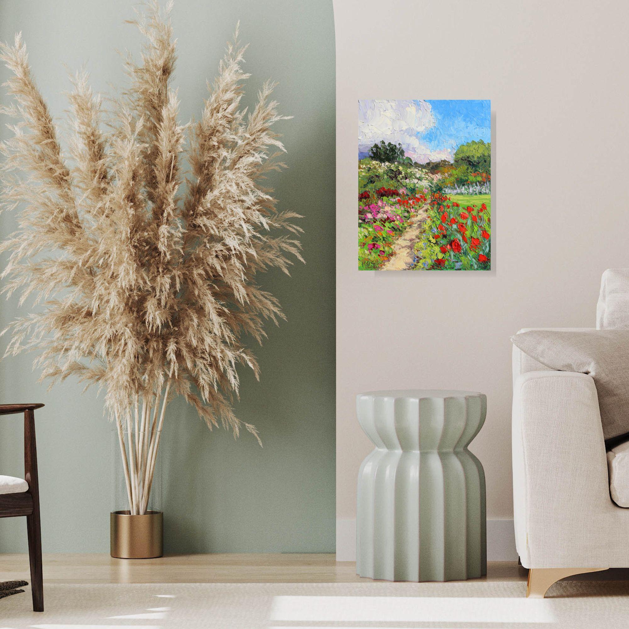 Sentiero del giardino francese - paesaggio originale dell'impressionismo astratto - arte contemporanea 2