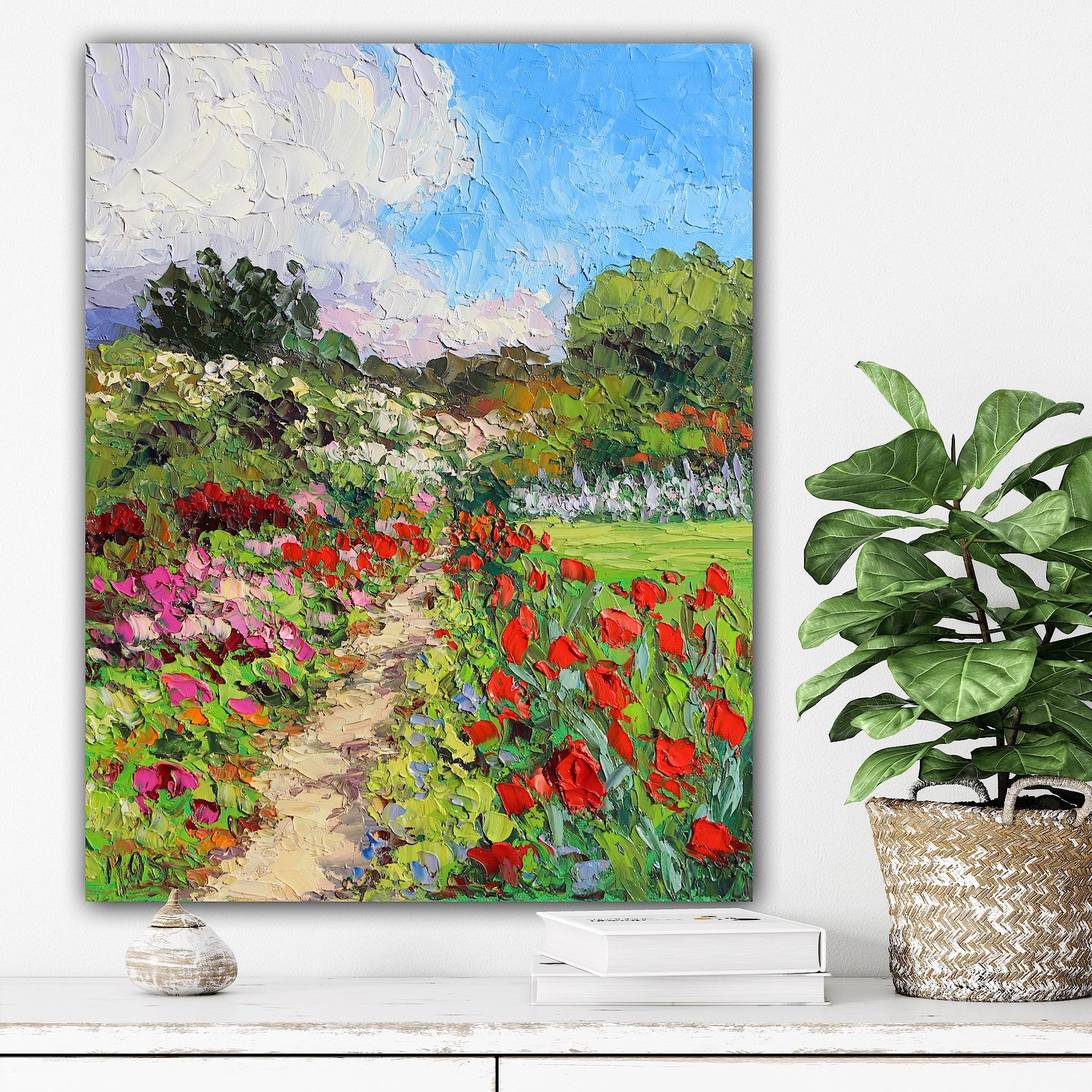Sentiero del giardino francese - paesaggio originale dell'impressionismo astratto - arte contemporanea 4