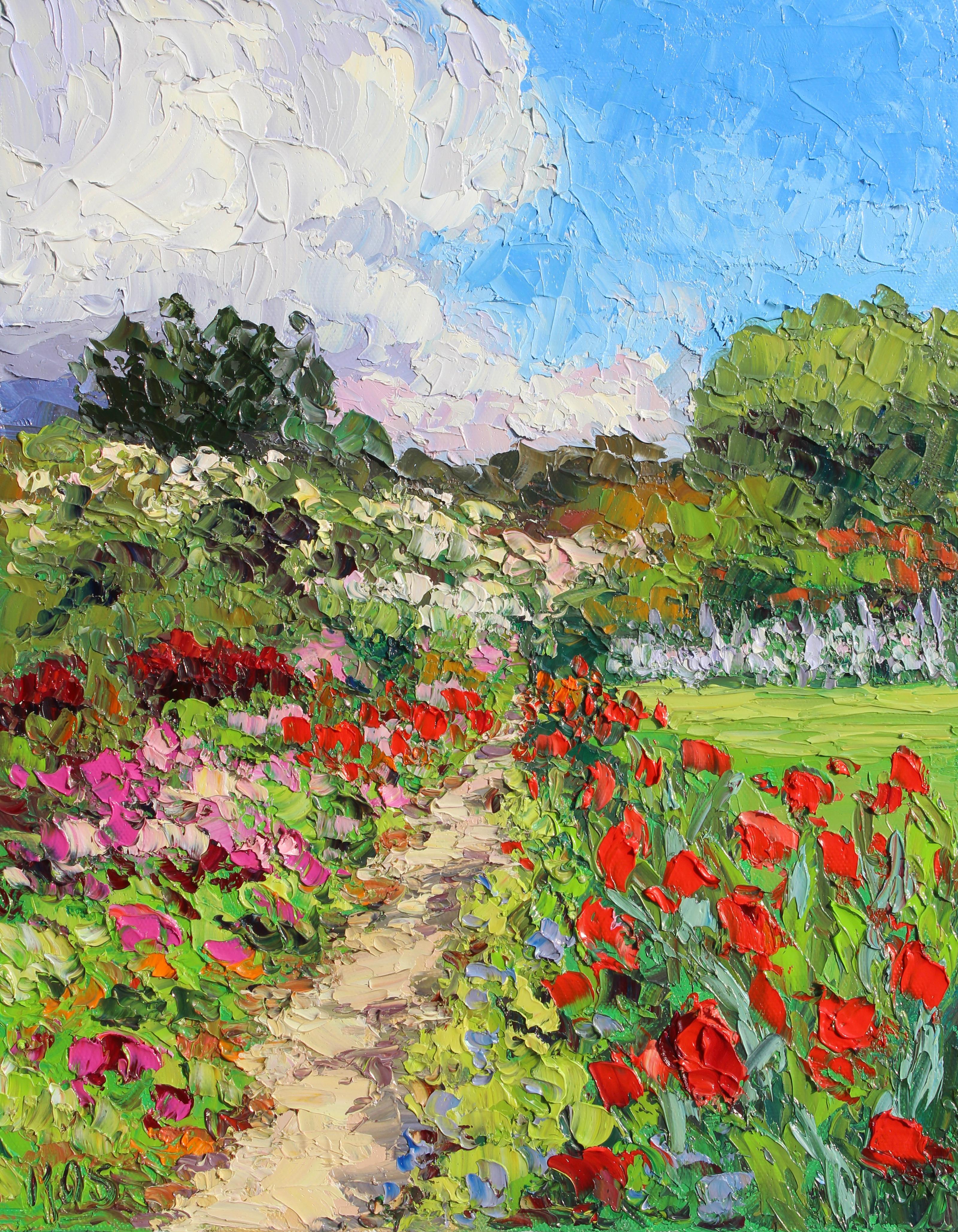 Interior Painting di Kristen Olson Stone - Sentiero del giardino francese - paesaggio originale dell'impressionismo astratto - arte contemporanea