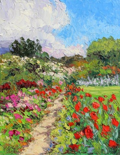 Sentiero del giardino francese - paesaggio originale dell'impressionismo astratto - arte contemporanea