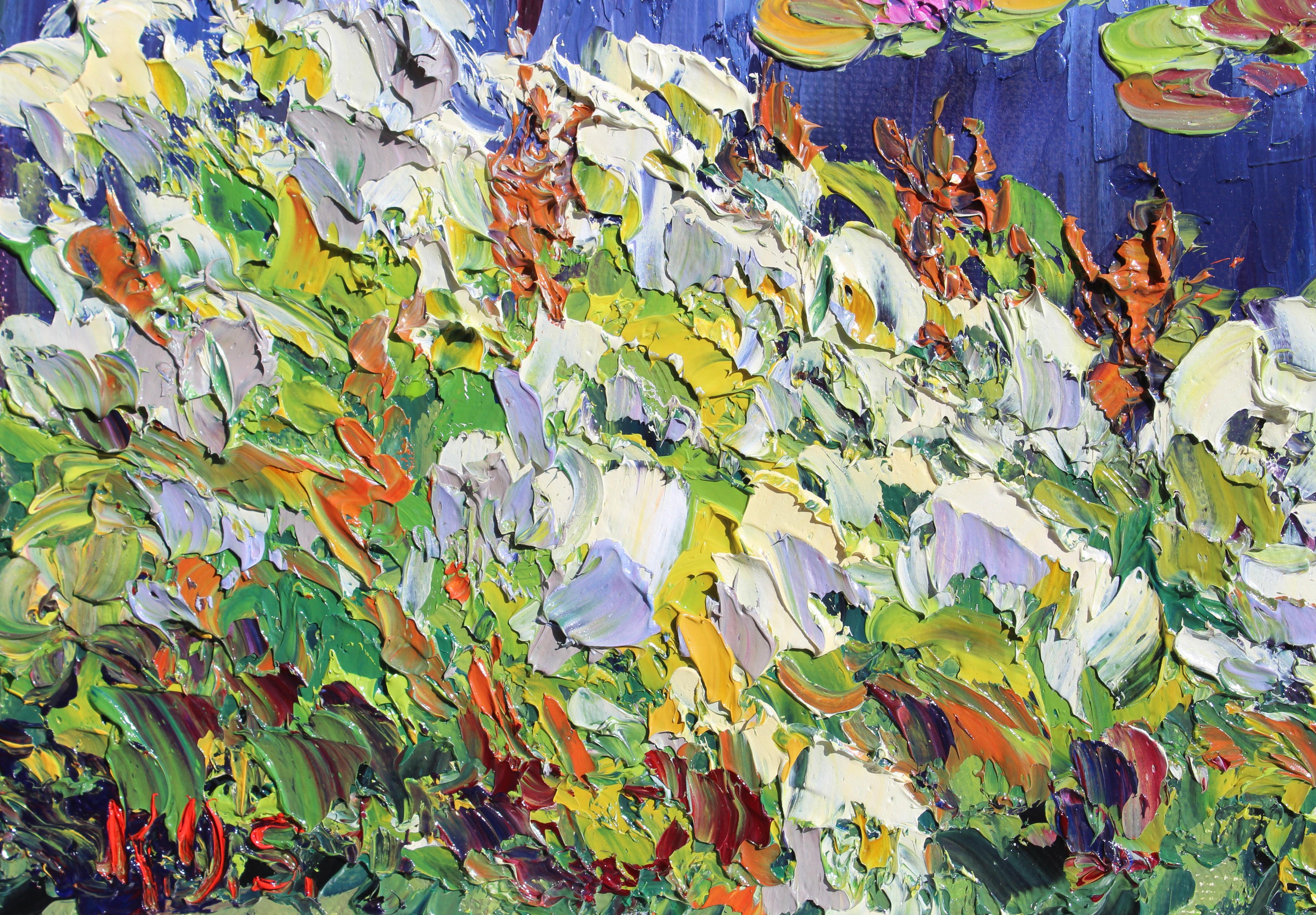 Monet Sonríe - original paisaje impresionismo abstracto - arte contemporáneo - Landscape Painting Gris de Kristen Olson Stone