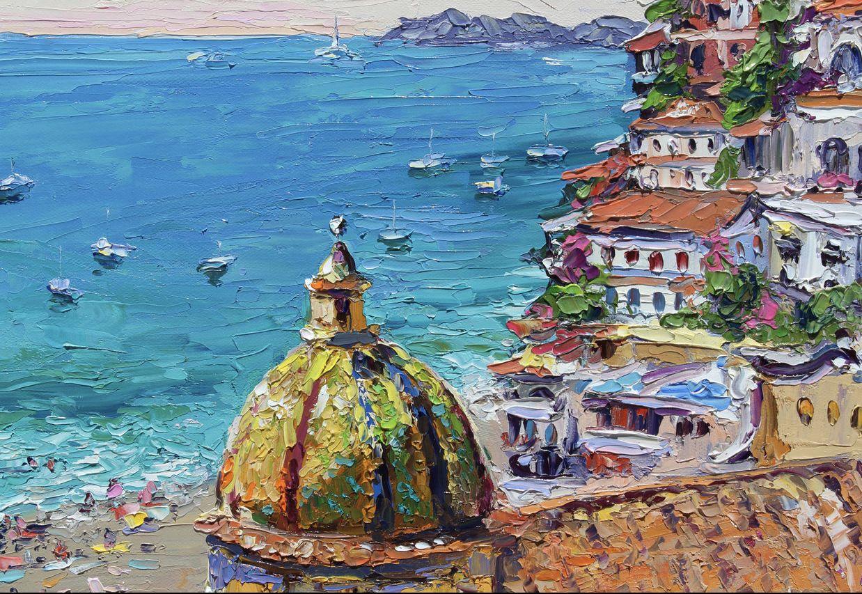Santa Maria Assunta, Positano, Painting, Oil on Canvas For Sale 1