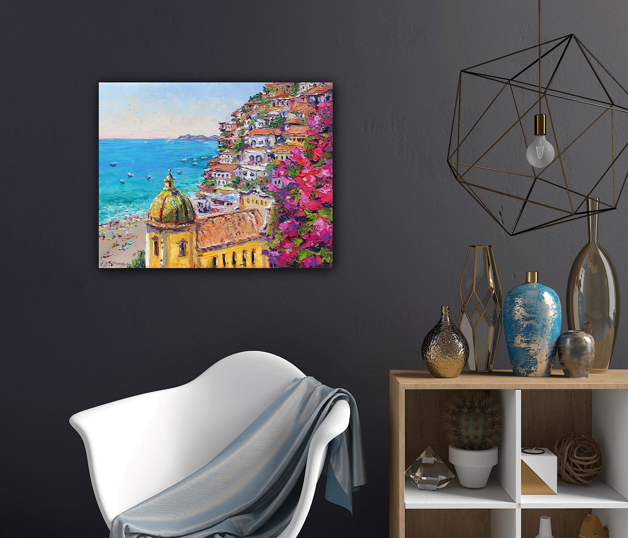 Santa Maria Positano - paesaggio impressionista originale - opera d'arte contemporanea - Painting Impressionismo di Kristen Olson Stone