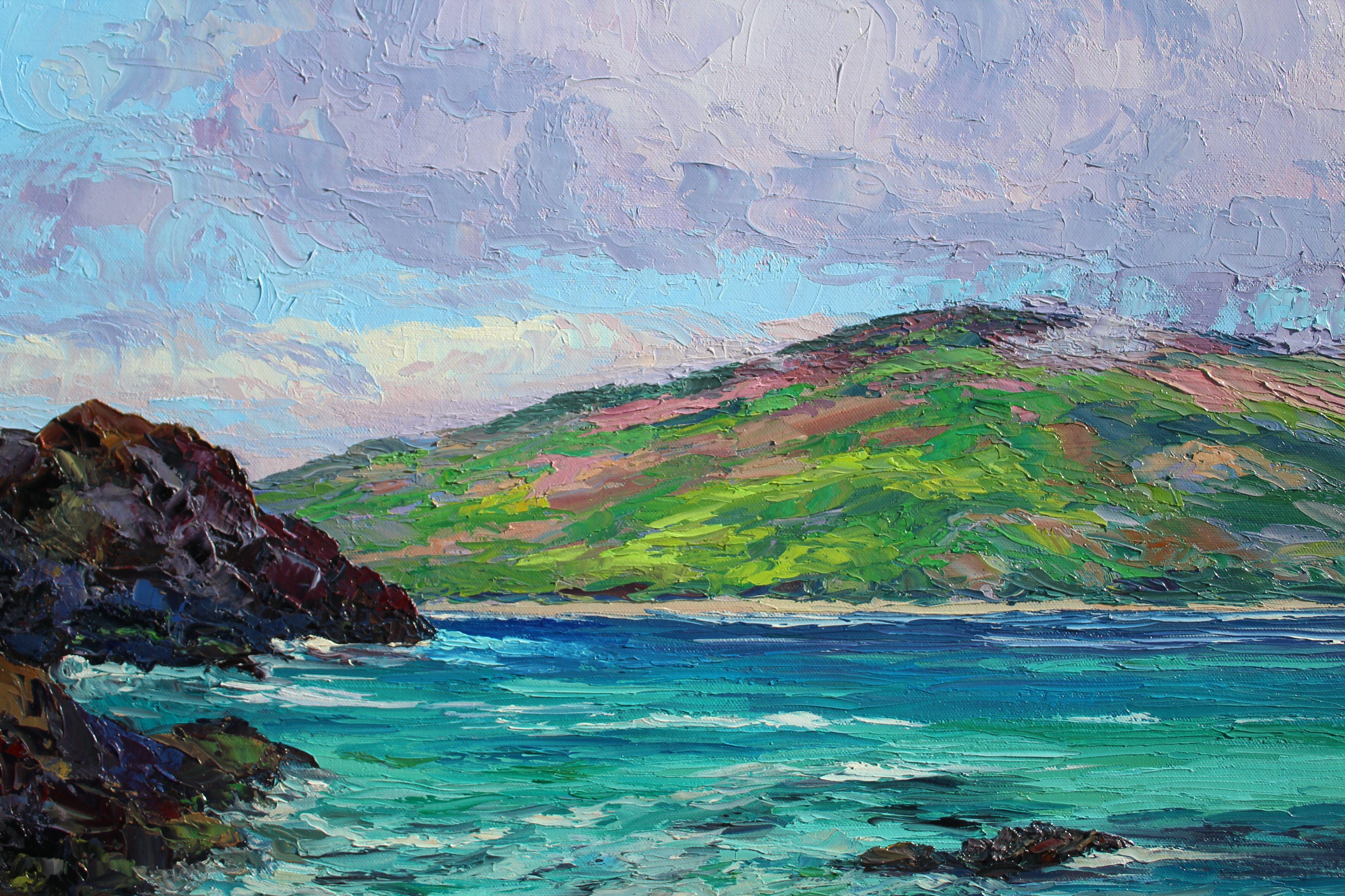 Secret Cove Beach, Maui, Painting, Oil on Canvas For Sale 1