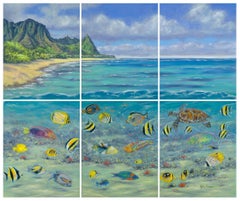 Snorkeling à Hawaï, peinture, huile sur toile