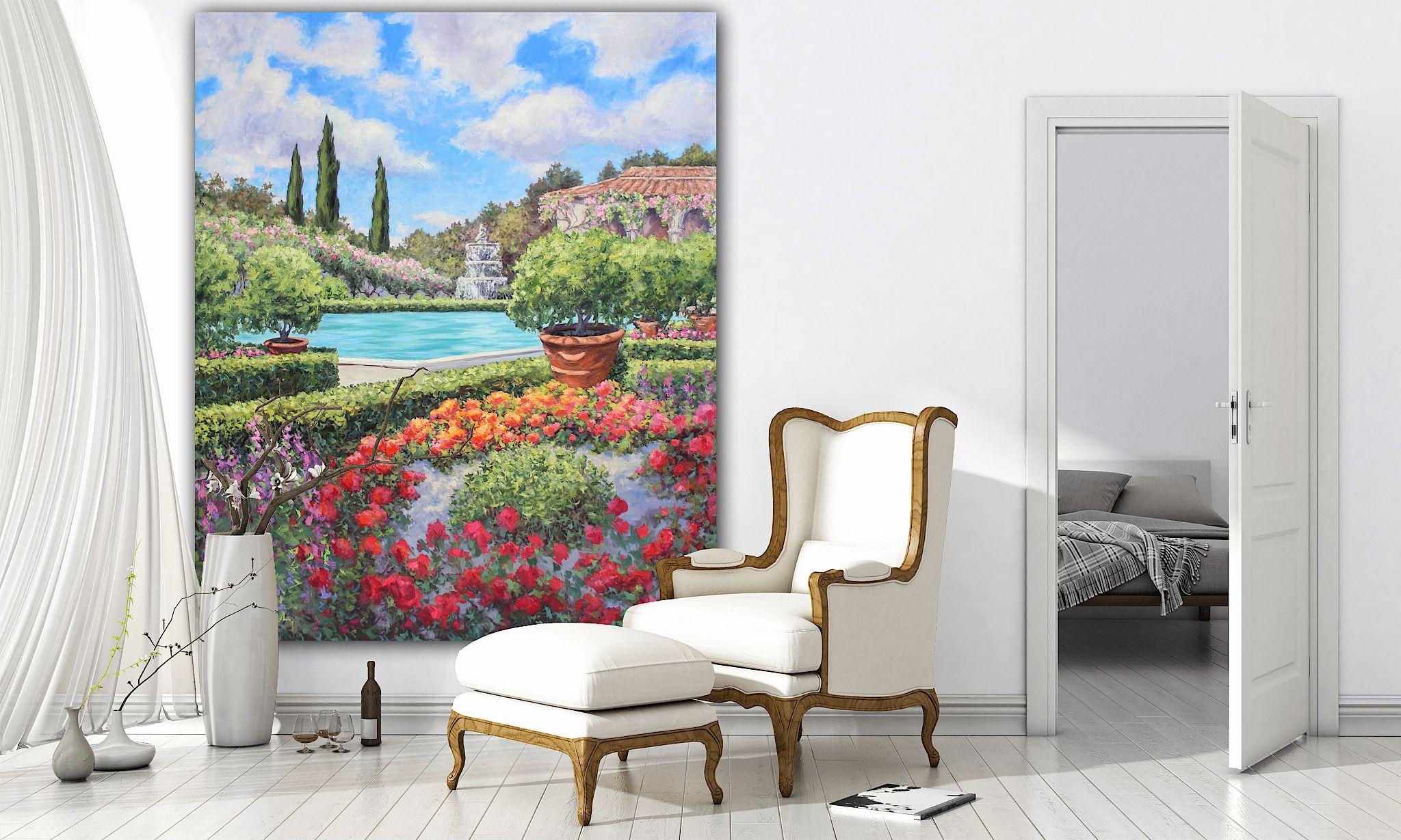 Giardino all'italiana, Pittura, Olio su tela - Painting Impressionismo di Kristen Olson Stone