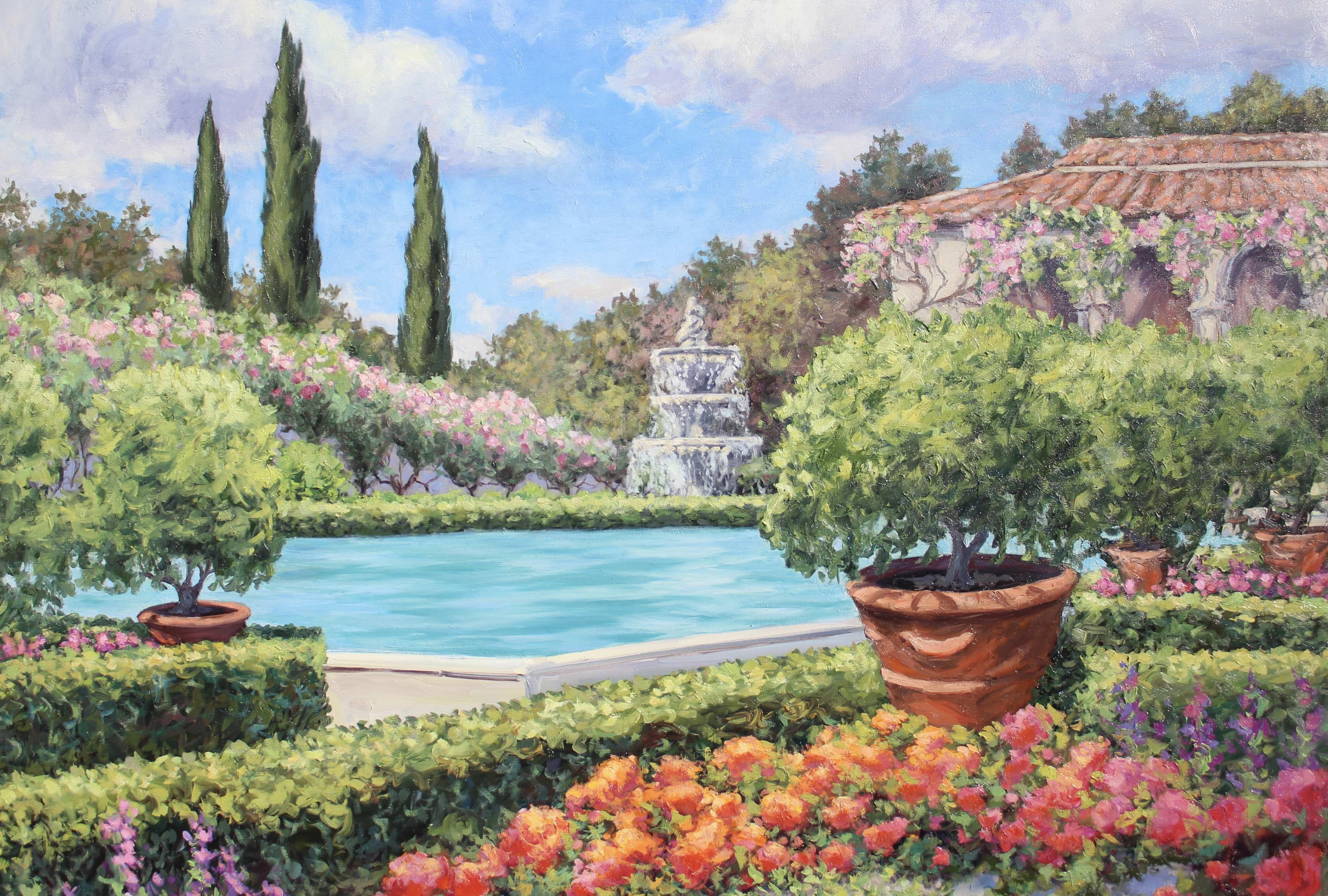 Giardino all'italiana, Pittura, Olio su tela in vendita 1