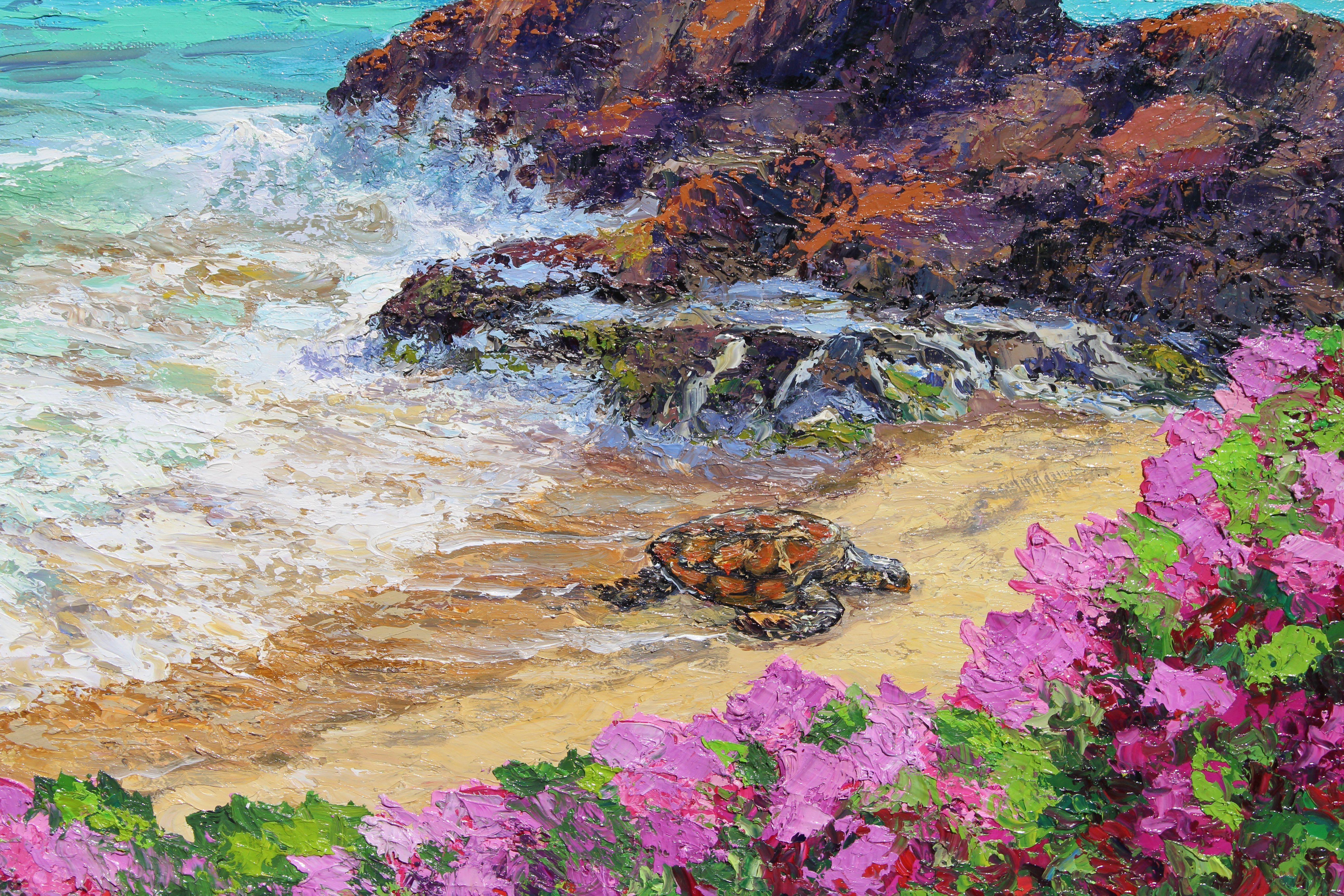 Turtle Beach, Maui, Painting, Oil on Canvas For Sale 1
