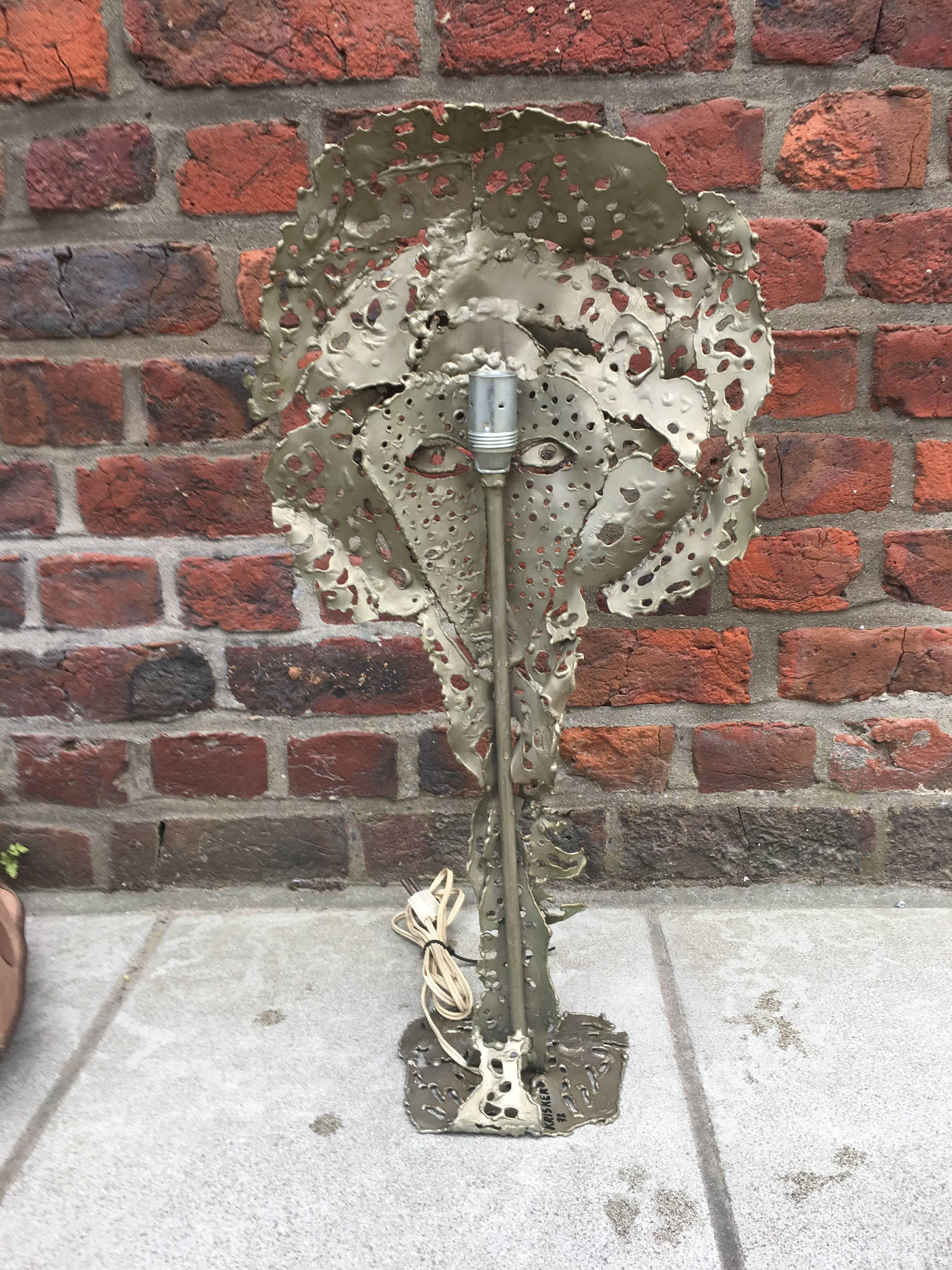 Late 20th Century Krister, Brutalist Sculpture Lamp in White Metal, circa 1970, Signed For Sale