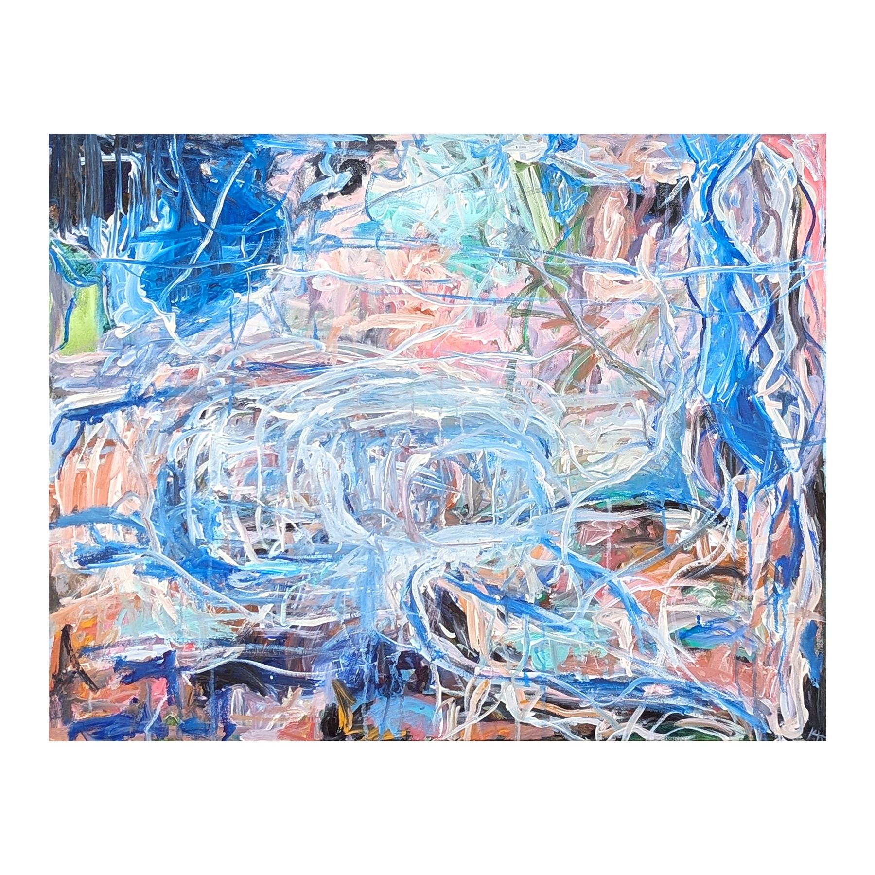 Ätherisches Zugeständnis Zeitgenössisches blaues gestisches abstraktes expressionistisches Gemälde – Painting von Kristi Haines Herman