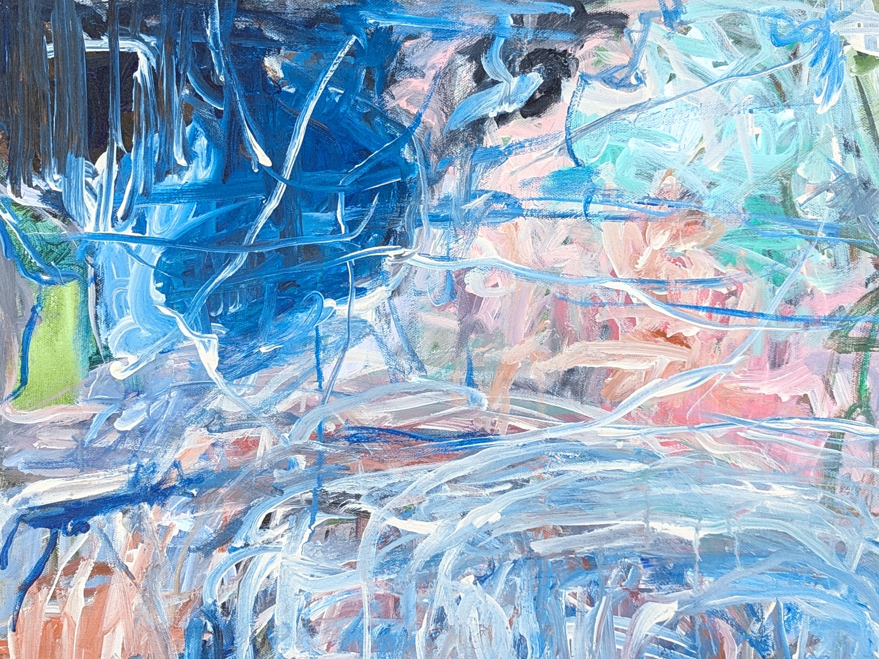 Ätherisches Zugeständnis Zeitgenössisches blaues gestisches abstraktes expressionistisches Gemälde (Abstrakter Expressionismus), Painting, von Kristi Haines Herman