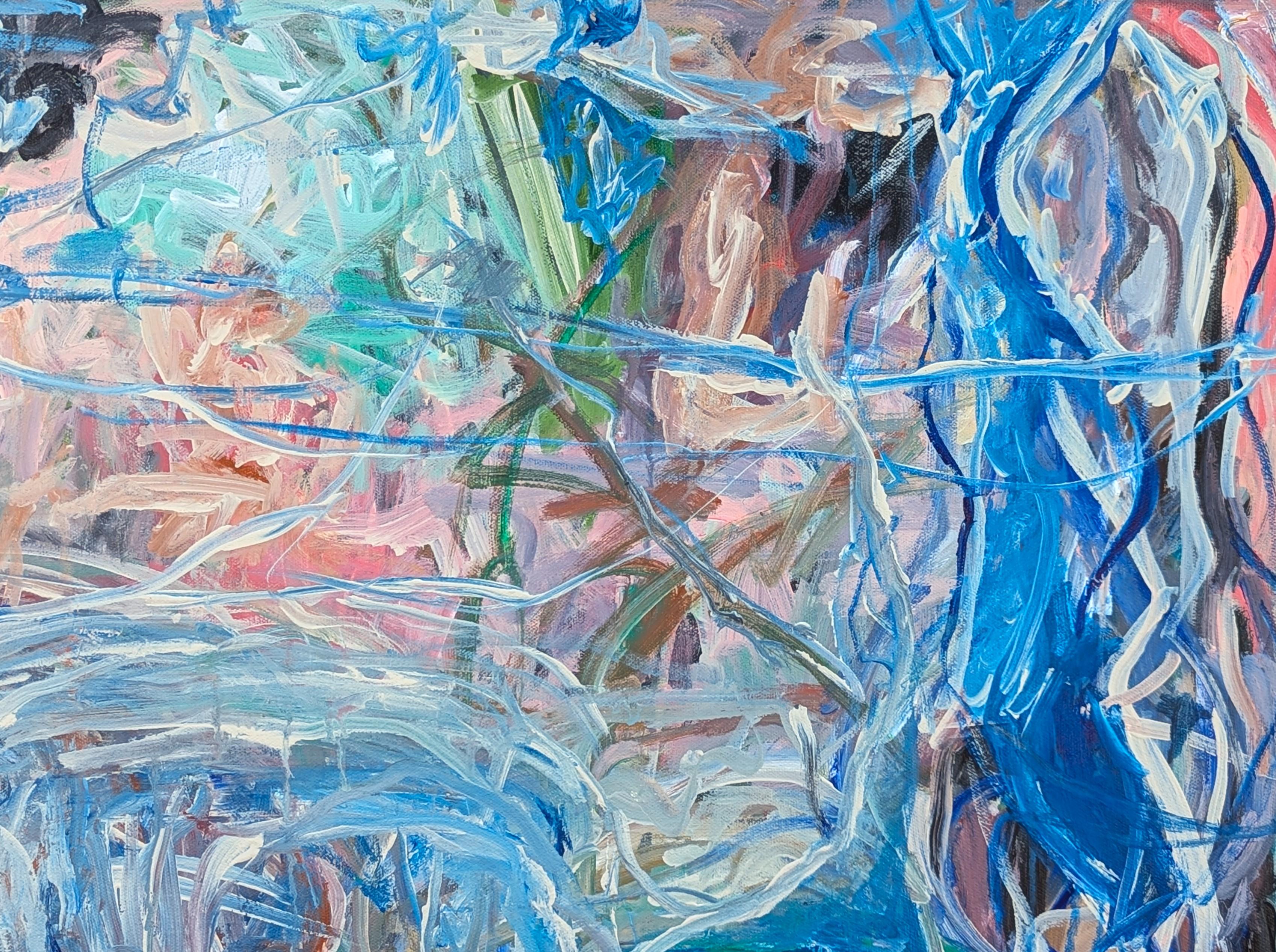 Ätherisches Zugeständnis Zeitgenössisches blaues gestisches abstraktes expressionistisches Gemälde (Blau), Abstract Painting, von Kristi Haines Herman