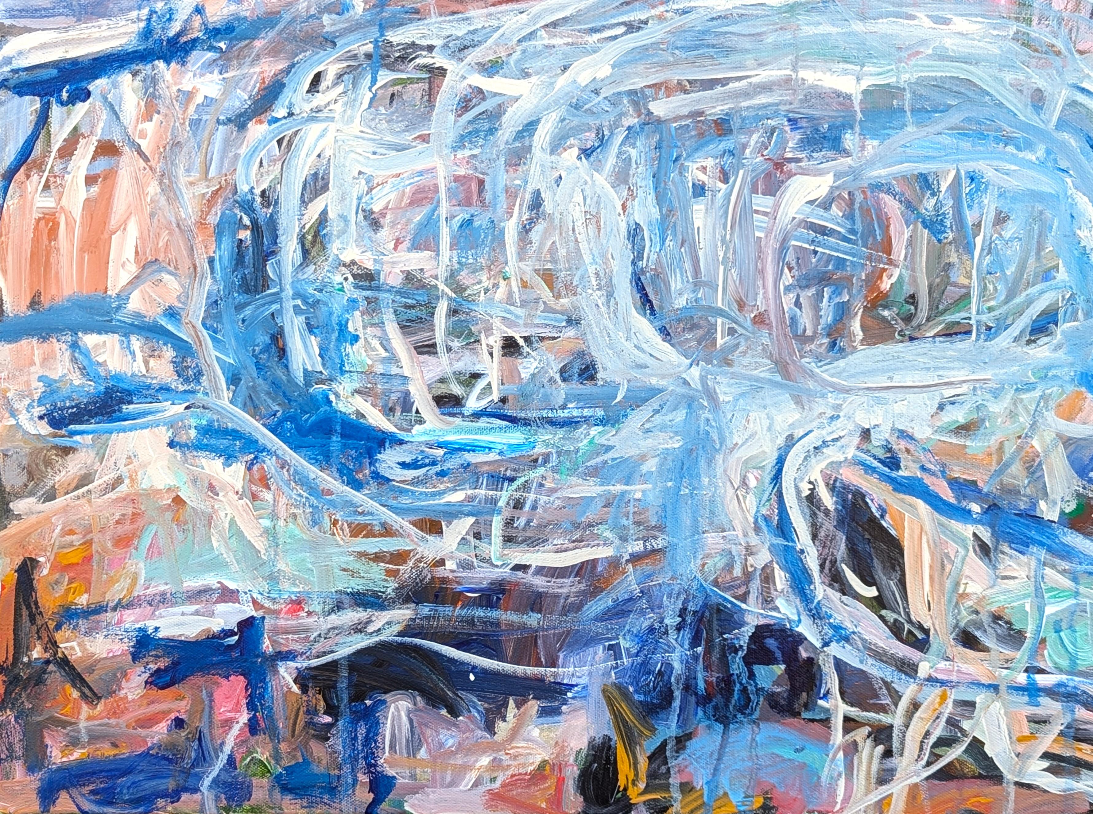 Ätherisches Zugeständnis Zeitgenössisches blaues gestisches abstraktes expressionistisches Gemälde 1