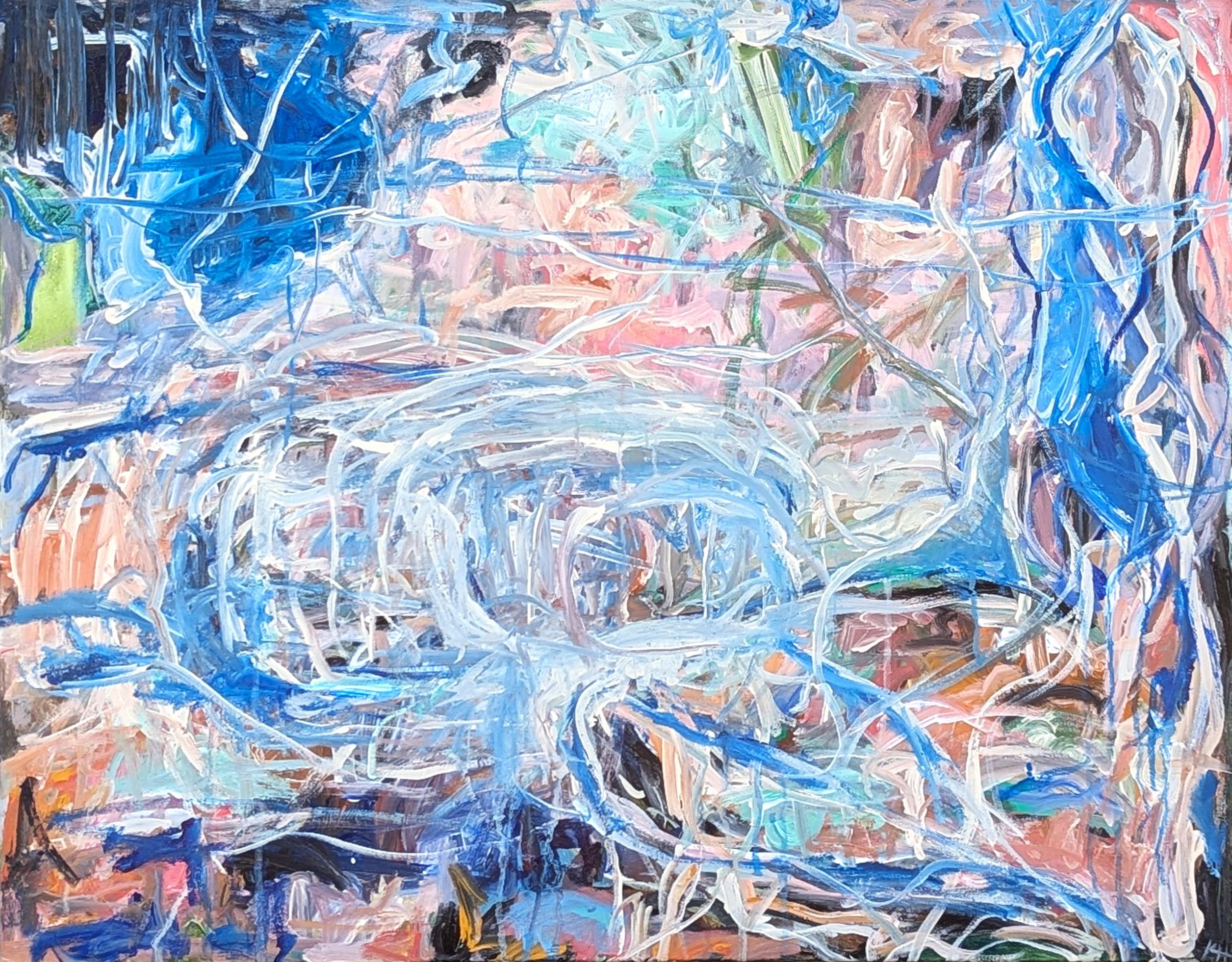Kristi Haines Herman Abstract Painting – Ätherisches Zugeständnis Zeitgenössisches blaues gestisches abstraktes expressionistisches Gemälde