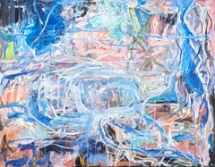 Ätherisches Zugeständnis Zeitgenössisches blaues gestisches abstraktes expressionistisches Gemälde