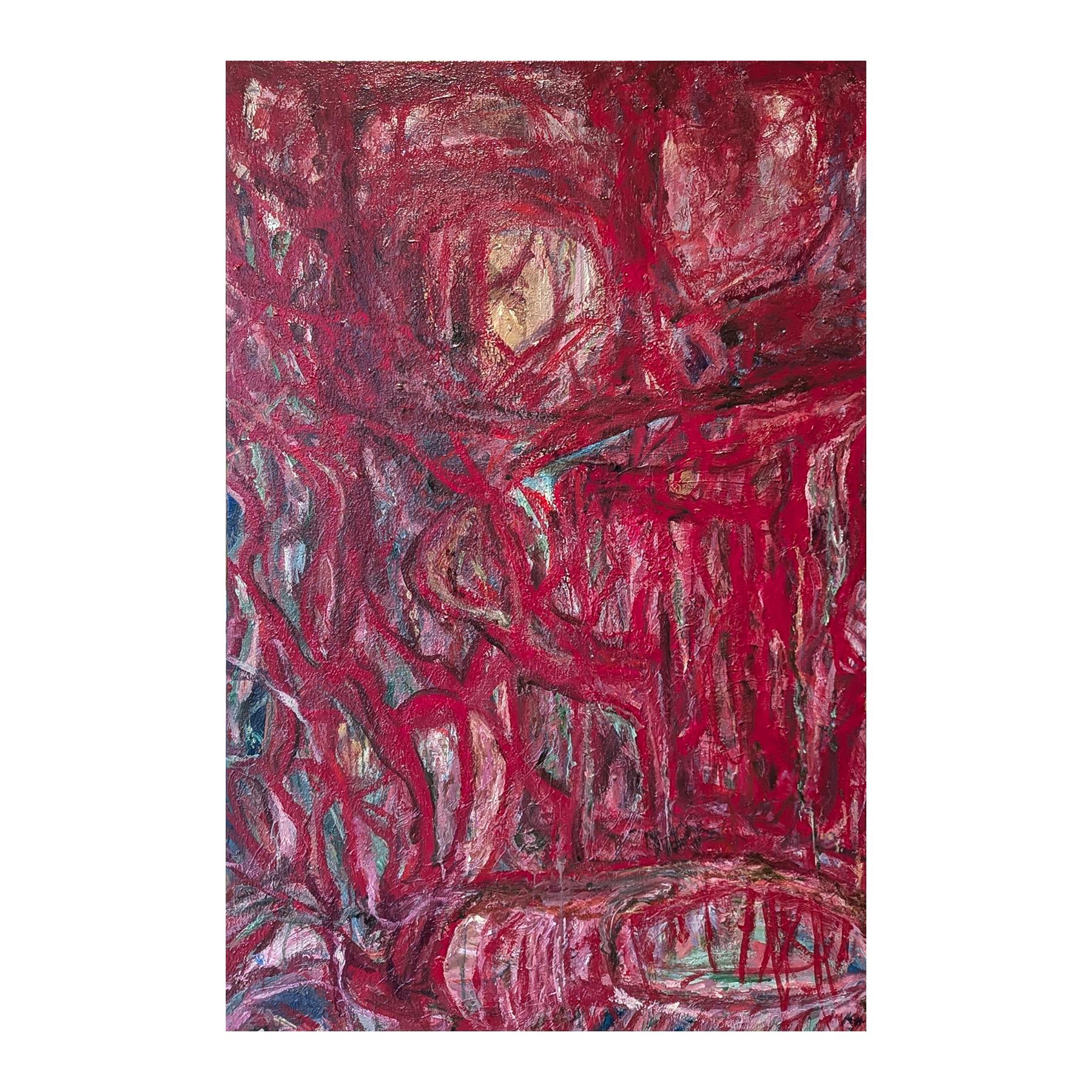 Familial Pedestal Contemporary Gestural Red Abstract Expressionist Painting (Braun), Abstract Painting, von Kristi Haines Herman