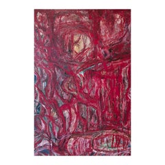 “Familial Pedestal” Contemporary Gestural Red Abstract Expressionist Painting