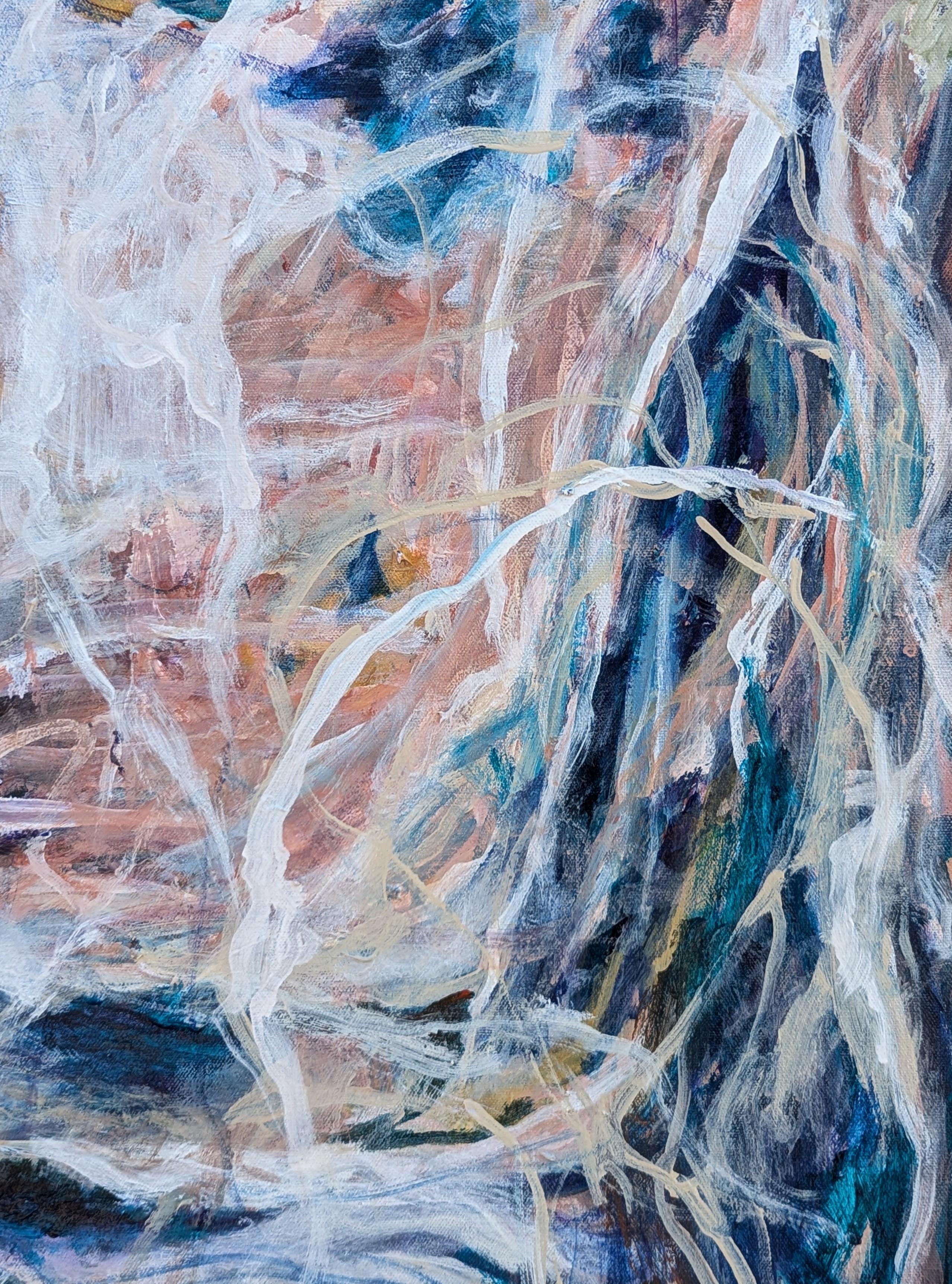 Kraft: My Words Coming Back At Me Zeitgenössische gestische blaue abstrakte Malerei (Grau), Abstract Painting, von Kristi Haines Herman