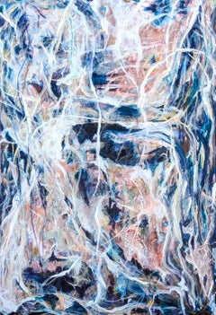 "Forza: Le mie parole che mi tornano indietro" Pittura astratta gestuale contemporanea di colore blu