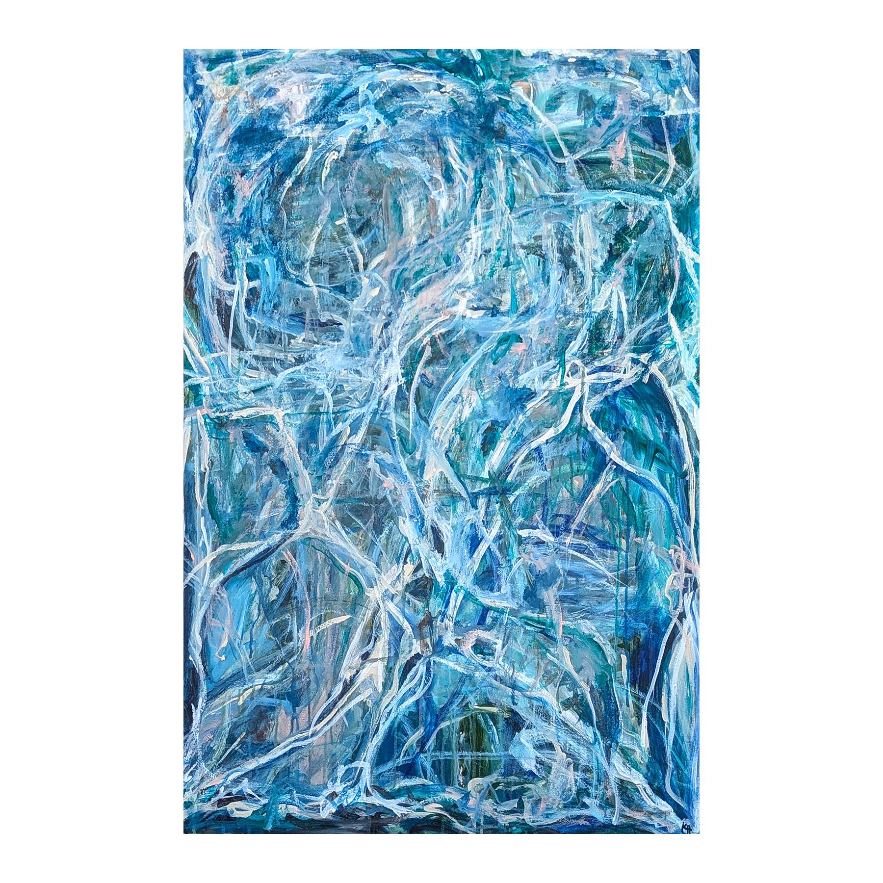 Helping You Say Goodbye To Me Contemporary Gestural Blue Abstract Painting im Angebot 1