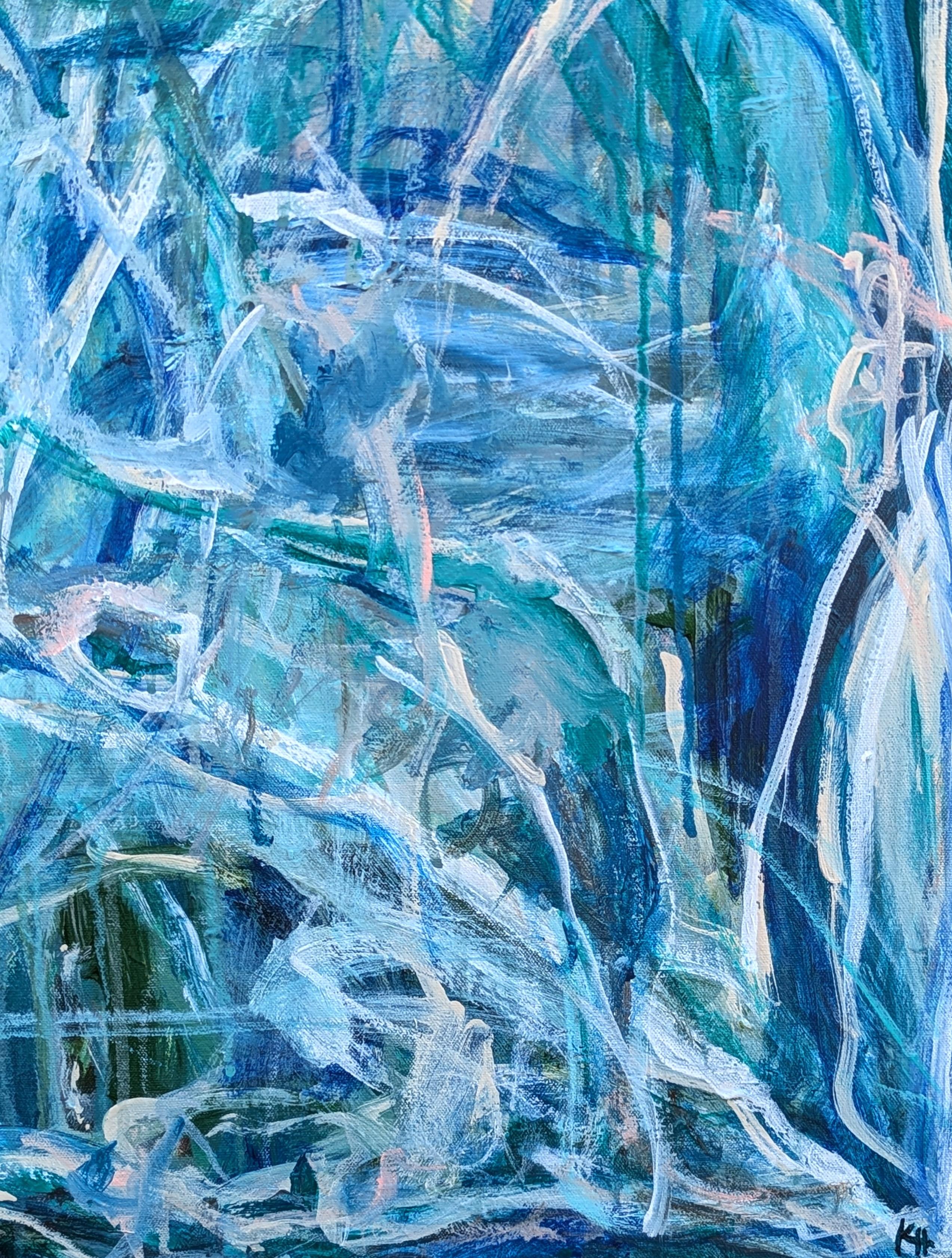 Helping You Say Goodbye To Me Contemporary Gestural Blue Abstract Painting im Angebot 4