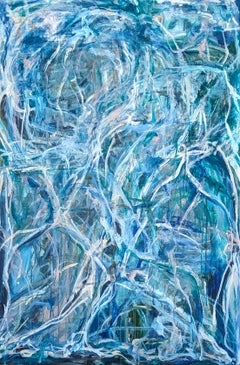 "Aiutandoti a dirmi addio" Pittura astratta gestuale contemporanea di colore blu