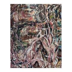 “Mourning Barricade” Contemporary Gestural Red, Blue, & Green Abstract Painting