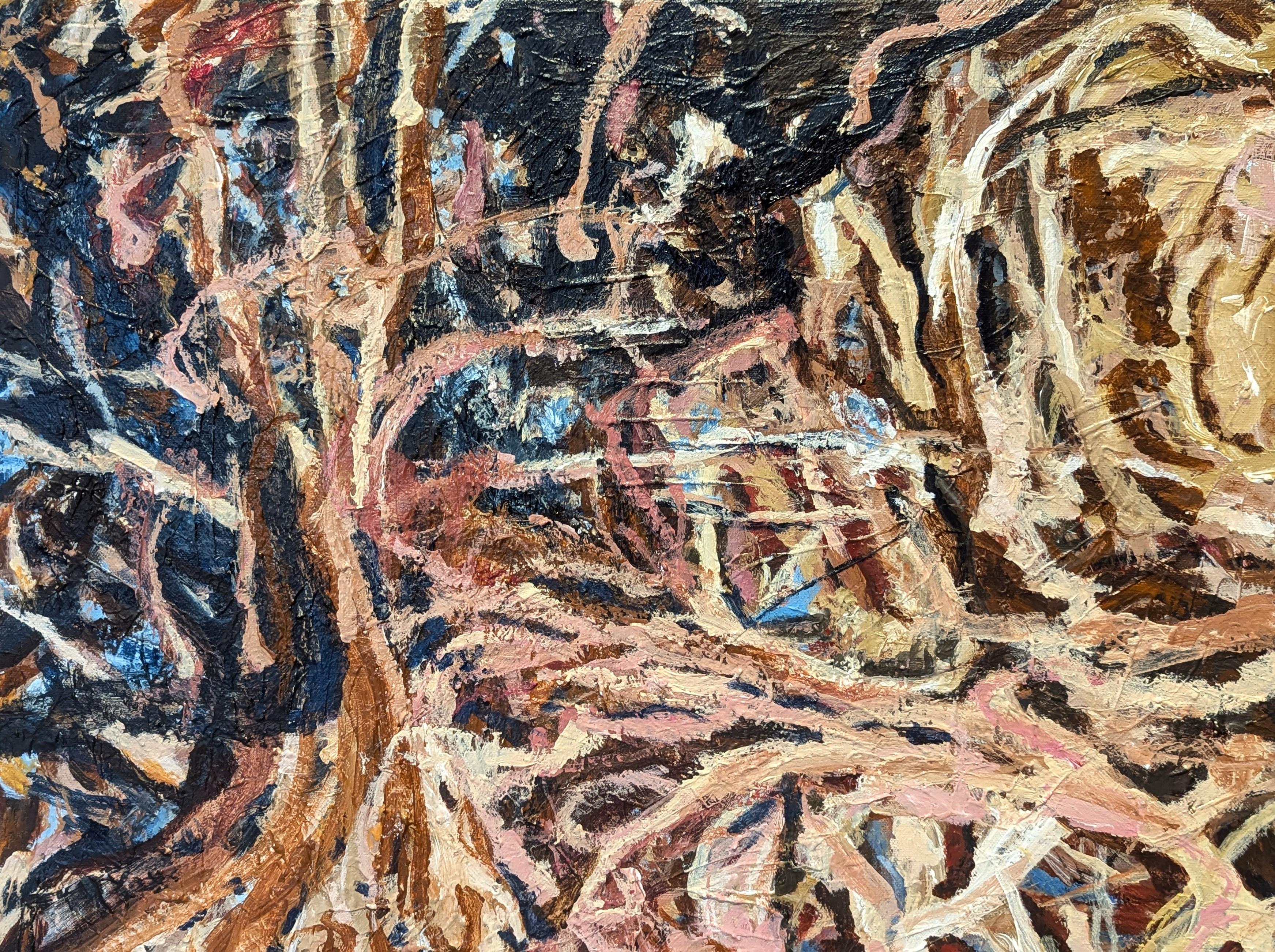 Silent Lament Zeitgenössische gestische blaue, braune und hellbraune abstrakte Malerei (Abstrakter Expressionismus), Painting, von Kristi Haines Herman