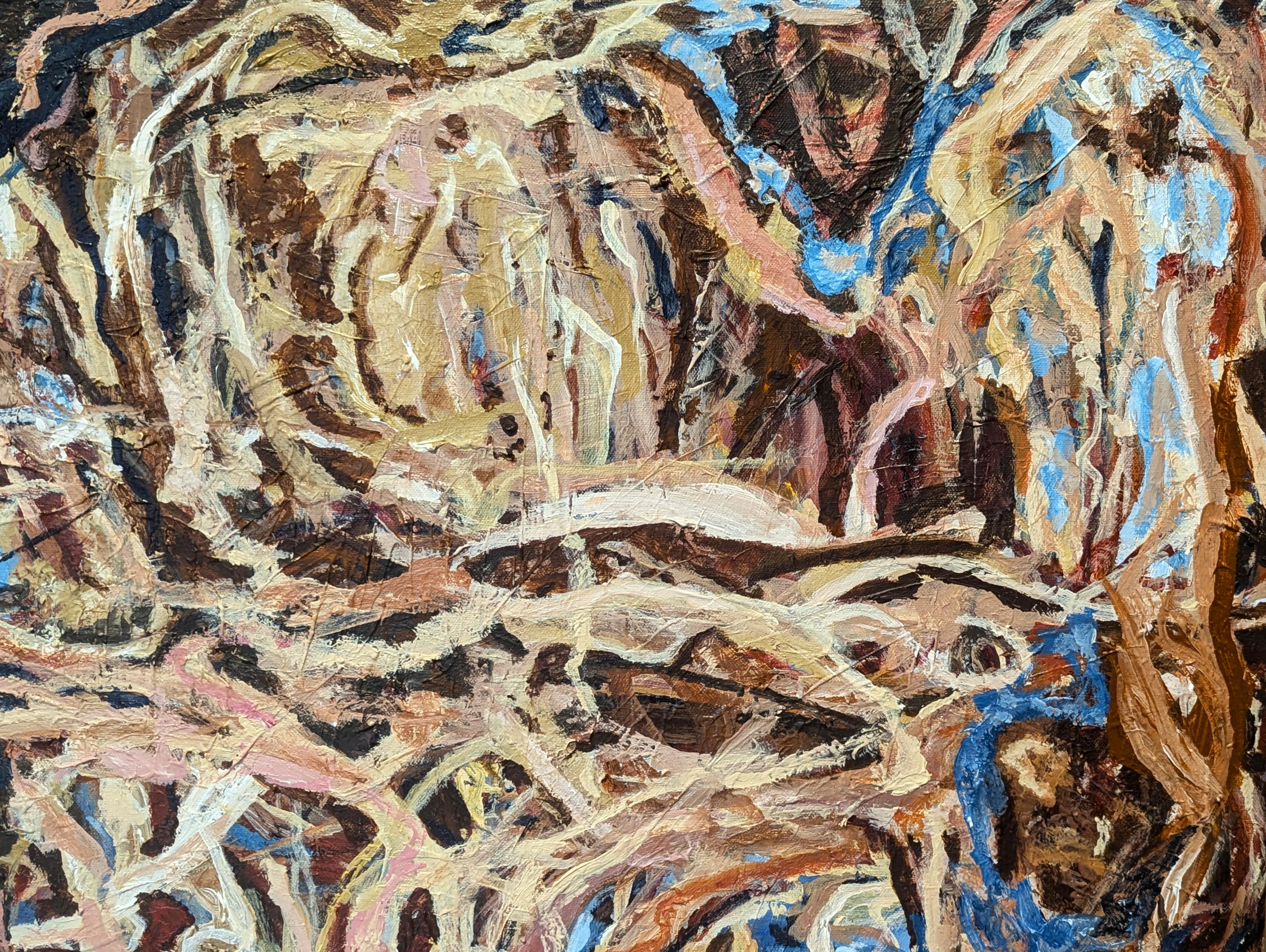 Silent Lament Zeitgenössische gestische blaue, braune und hellbraune abstrakte Malerei (Braun), Abstract Painting, von Kristi Haines Herman
