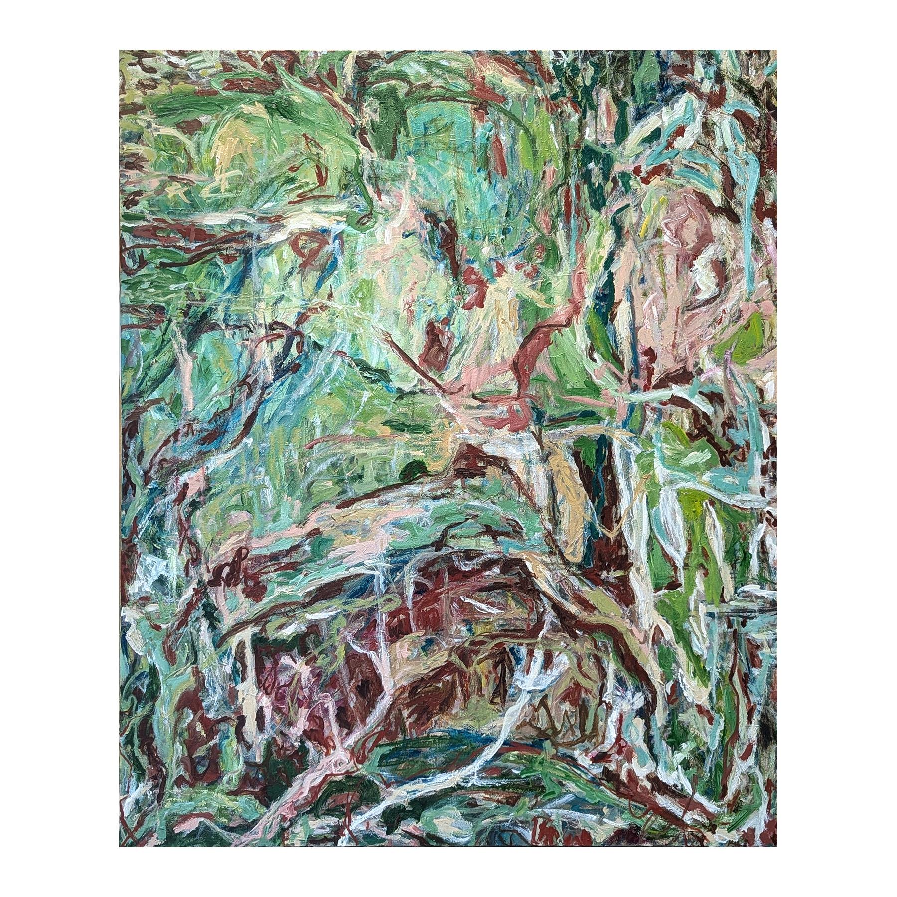 “That Against This, Why” Contemporary Gestural Green & Red Abstract Painting 1