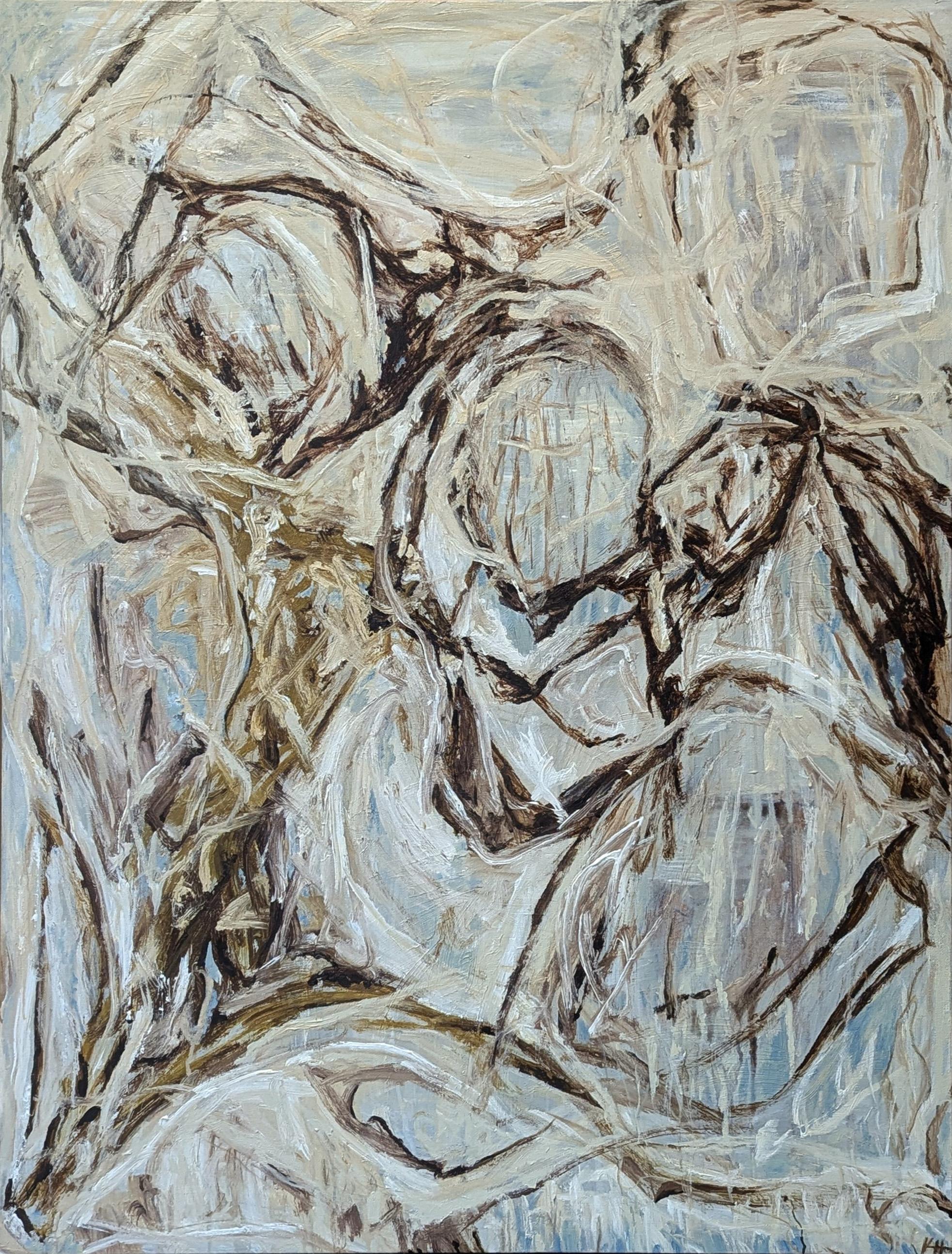 Abstract Painting di Kristi Haines Herman - "La brezza costiera che mi ha quasi spezzato" Pittura gestuale neutra contemporanea