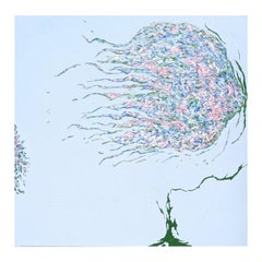 "Where The Wind Blows- Indigo, Dusty Blue" Contemporary Pastel Floral Abstract