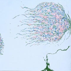 "Where The Wind Blows- Indigo, Dusty Blue" Contemporary Pastel Floral Abstract