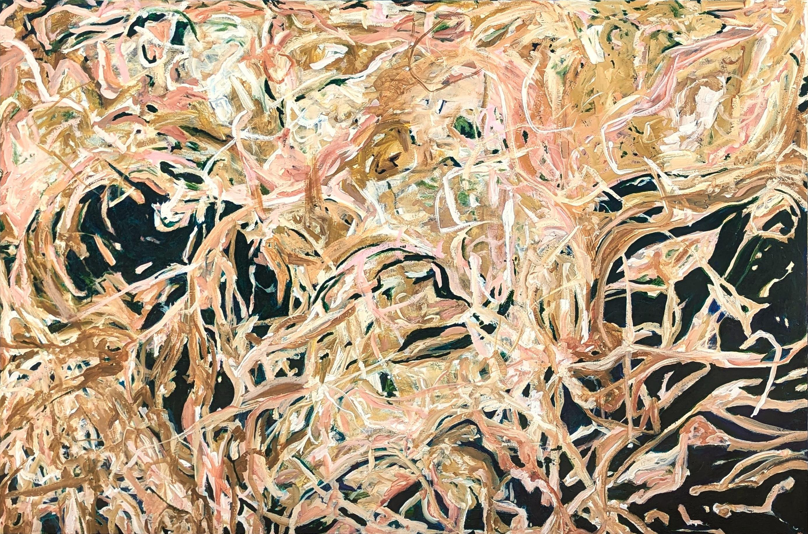Abstract Painting di Kristi Haines Herman - "Sussurri di maternità" Pittura astratta gestuale contemporanea color rosa e marrone