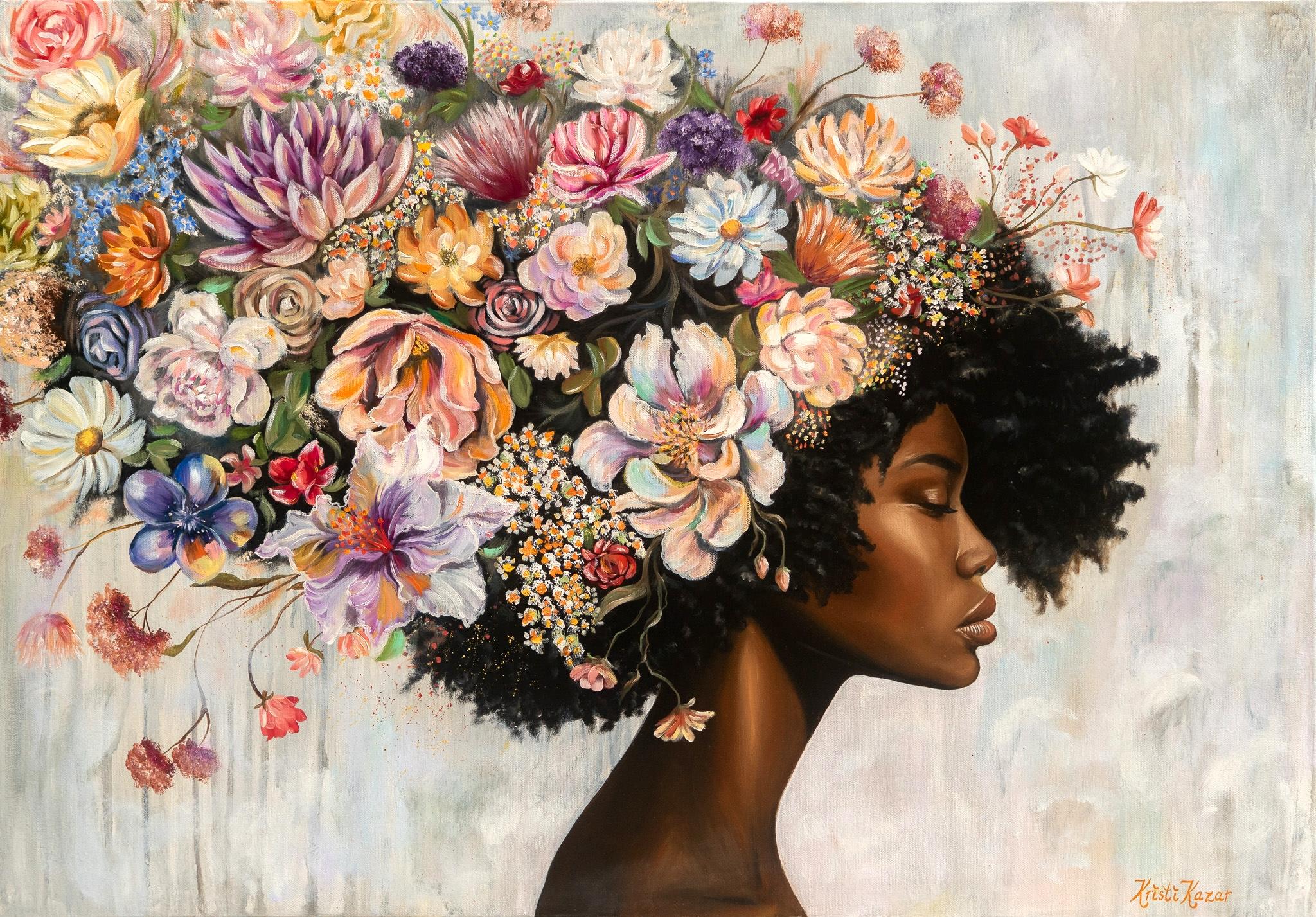 Figurative Painting de Kristi Kazar - Florecer en silencio.  Pintura figurativa contemporánea