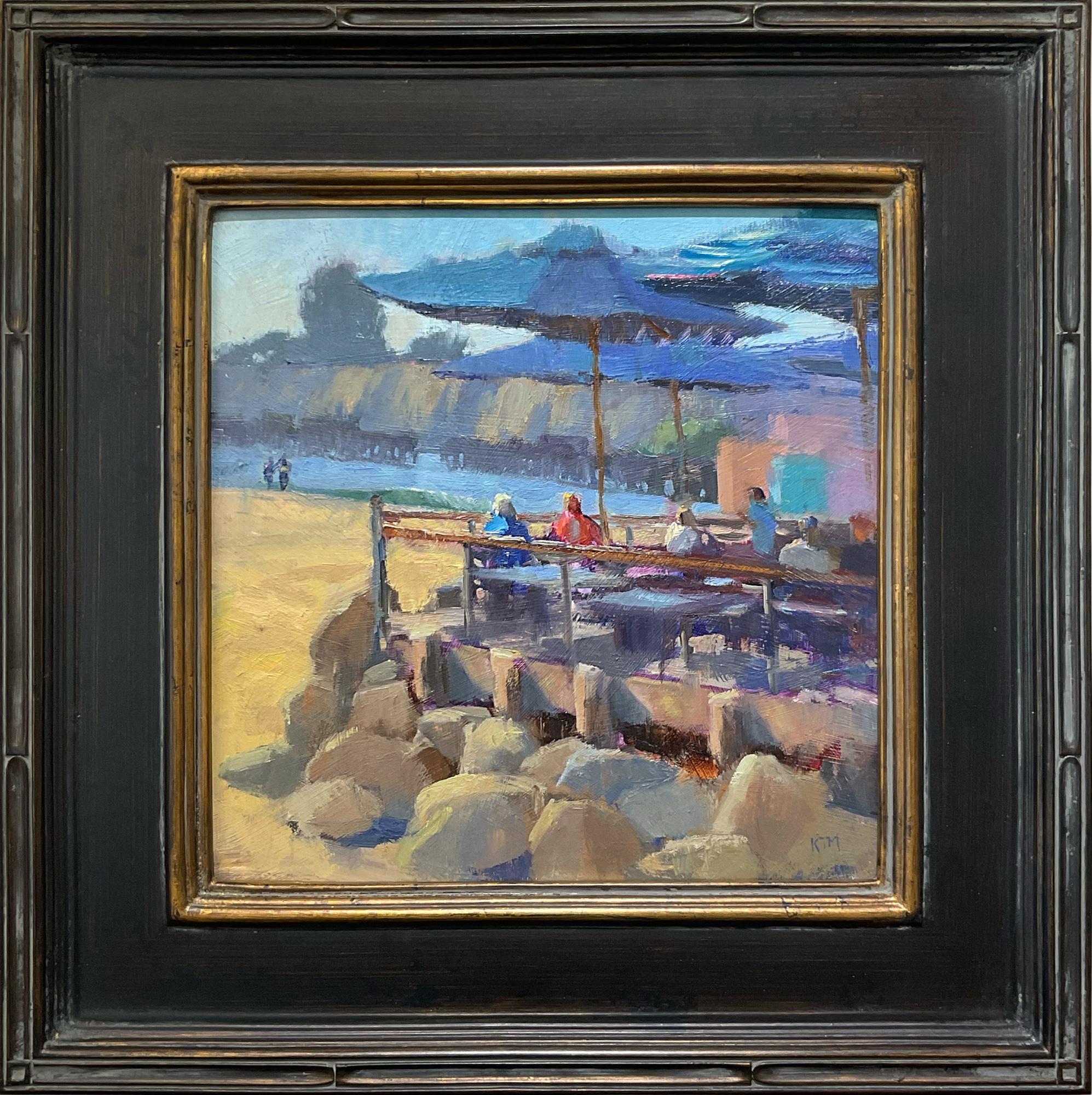 Kristian Matthews Landscape Painting - "Lunch on the Beach" A Plein Air Oil Painting of Capitola Beach with Ocean