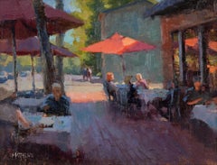 "Morgan Hill Cafe" - Peinture d'humeur de personnes dans un café de Kristian Matthews