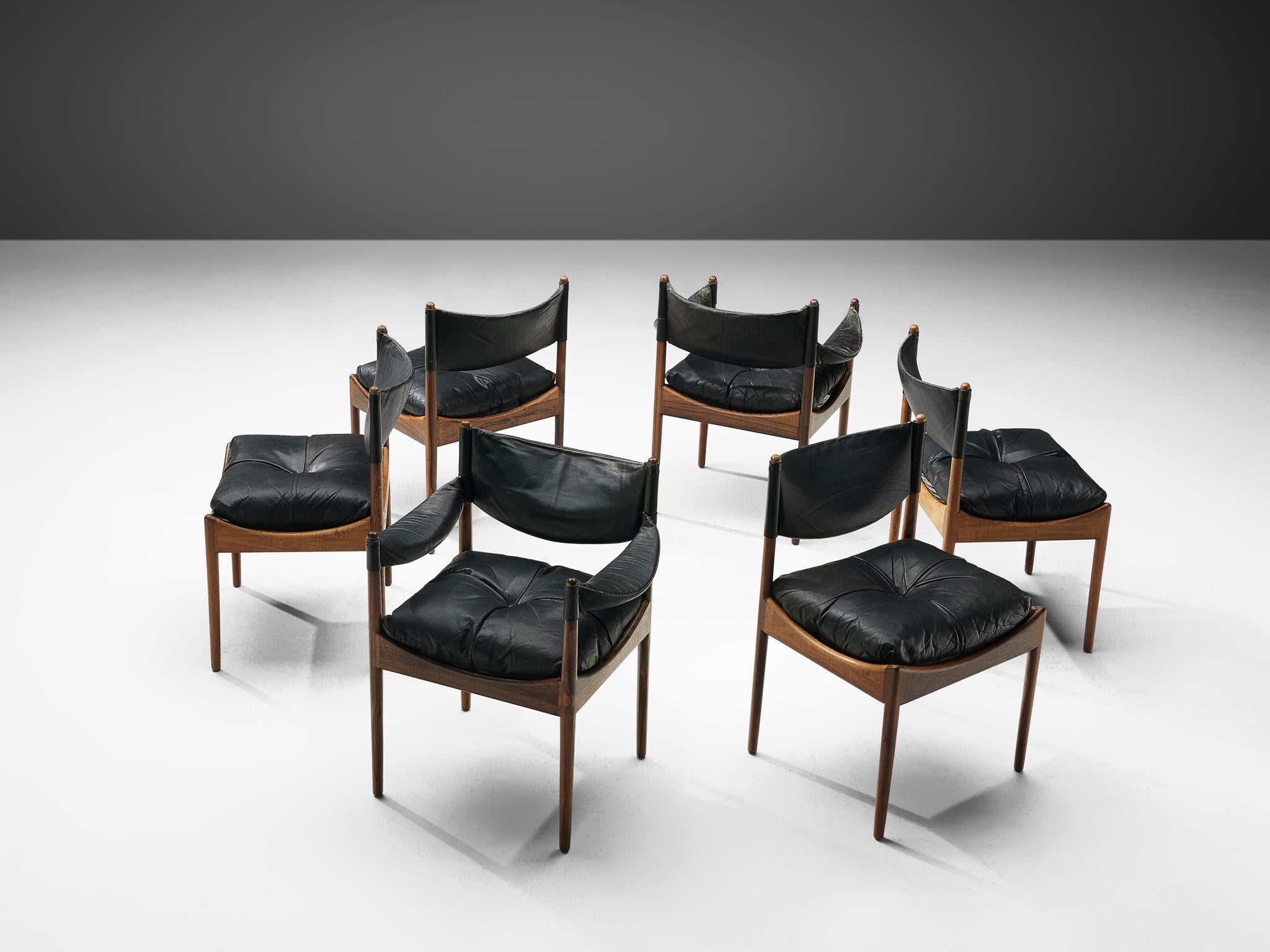 Scandinavian Modern Kristian Solmer Vedel Black Leather Lounge Chairs