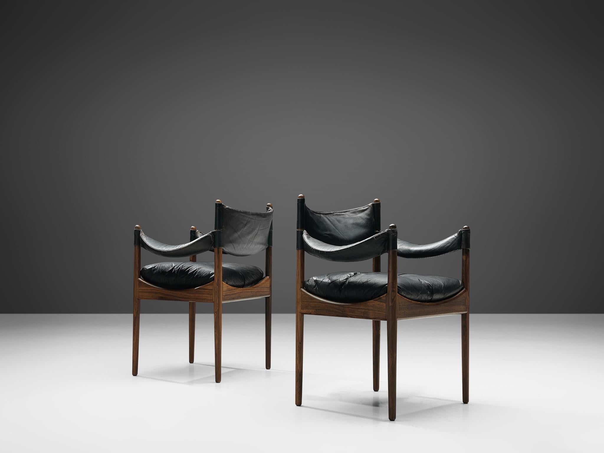 Danish Kristian Solmer Vedel Black Leather Lounge Chairs