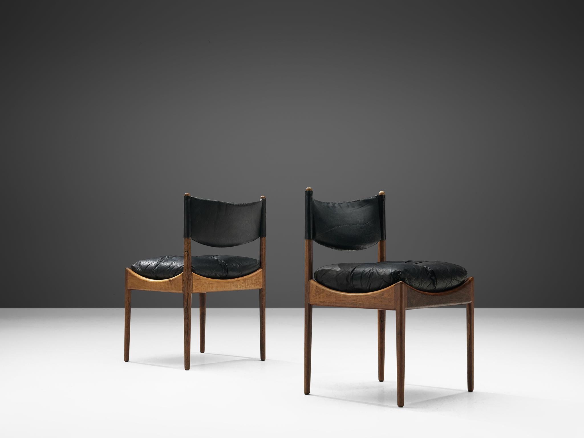 Kristian Solmer Vedel Black Leather Lounge Chairs 3