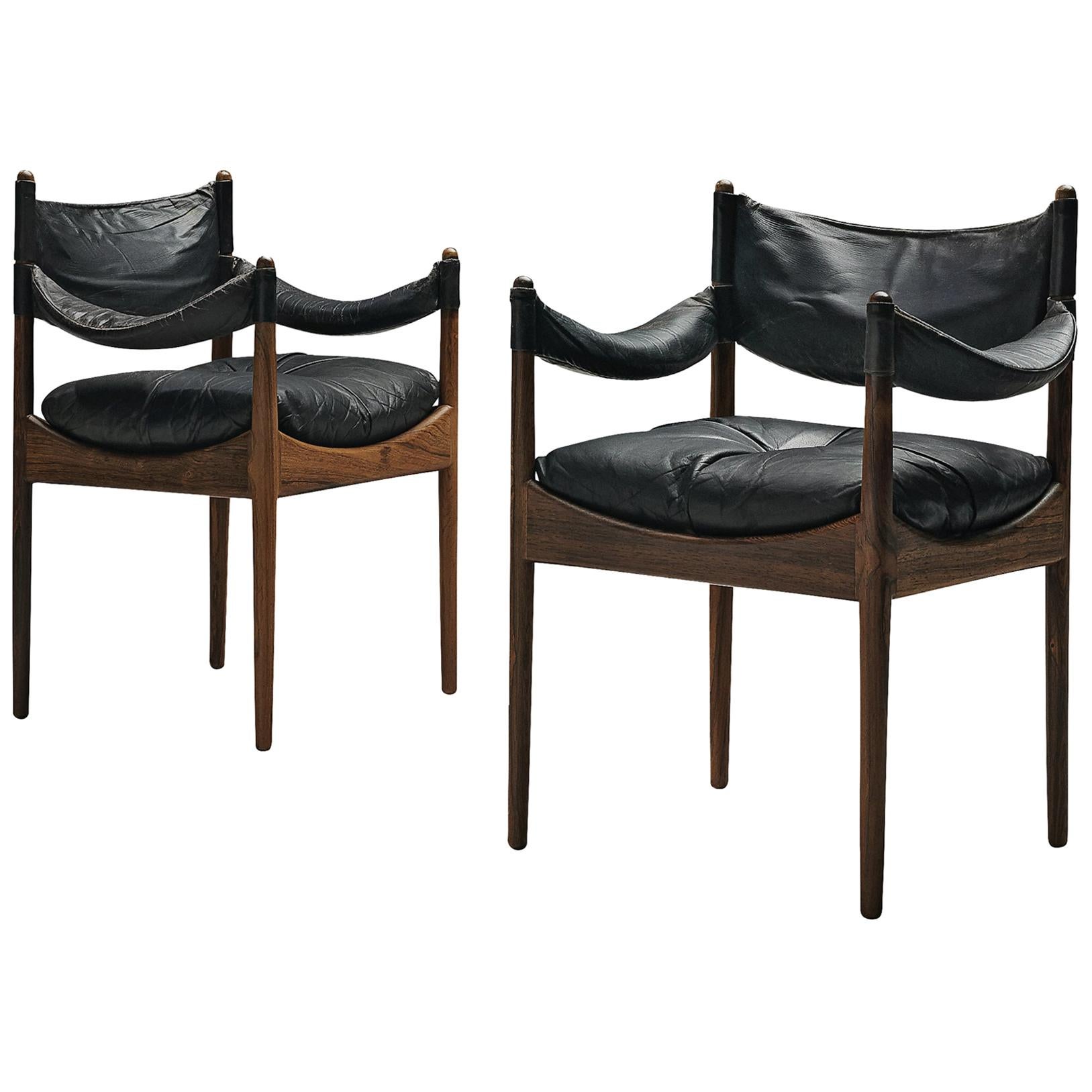 Kristian Solmer Vedel Black Leather Lounge Chairs