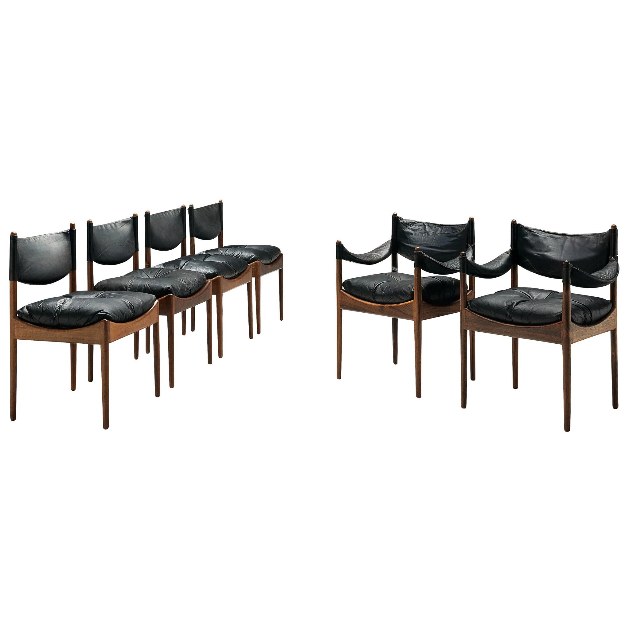 Kristian Solmer Vedel Black Leather Lounge Chairs