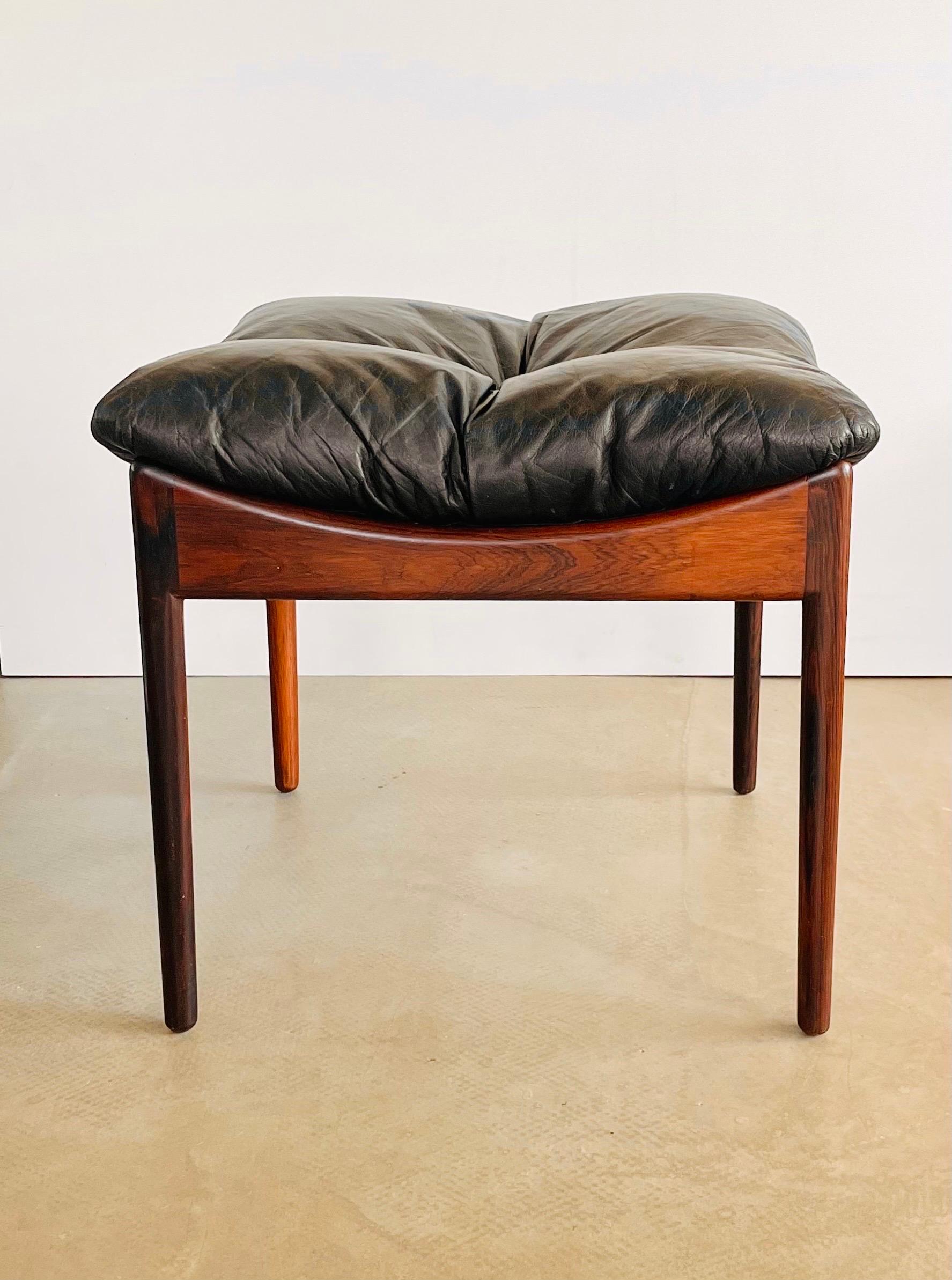 Mid-Century Modern Kristian Solmer Vedel Leather Hocker Ottoman Pouf, Danish Design For Sale