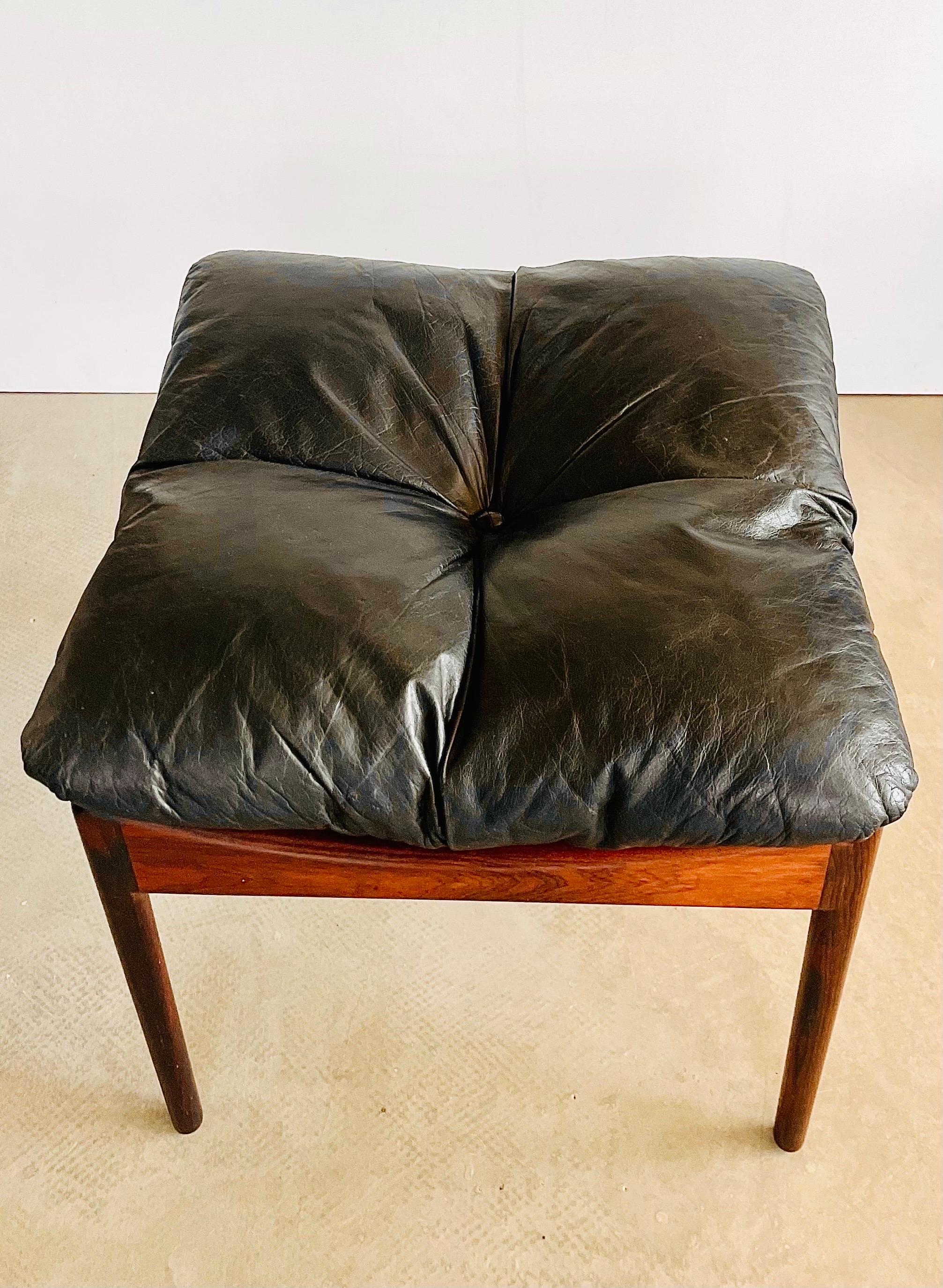 Kristian Solmer Vedel Leather Hocker Ottoman Pouf, Danish Design In Good Condition For Sale In Amsterdam, NL